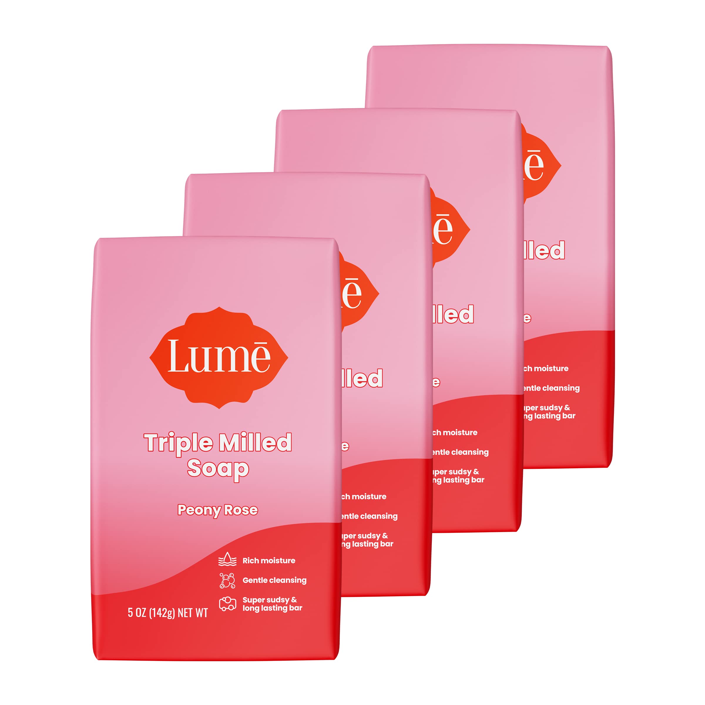 Lume Triple Milled Soap - Rich Moisture & Gentle Cleansing - Paraben Free, Phthalate Free, Skin Safe - 5 ounce (Pack of 4) (Peon