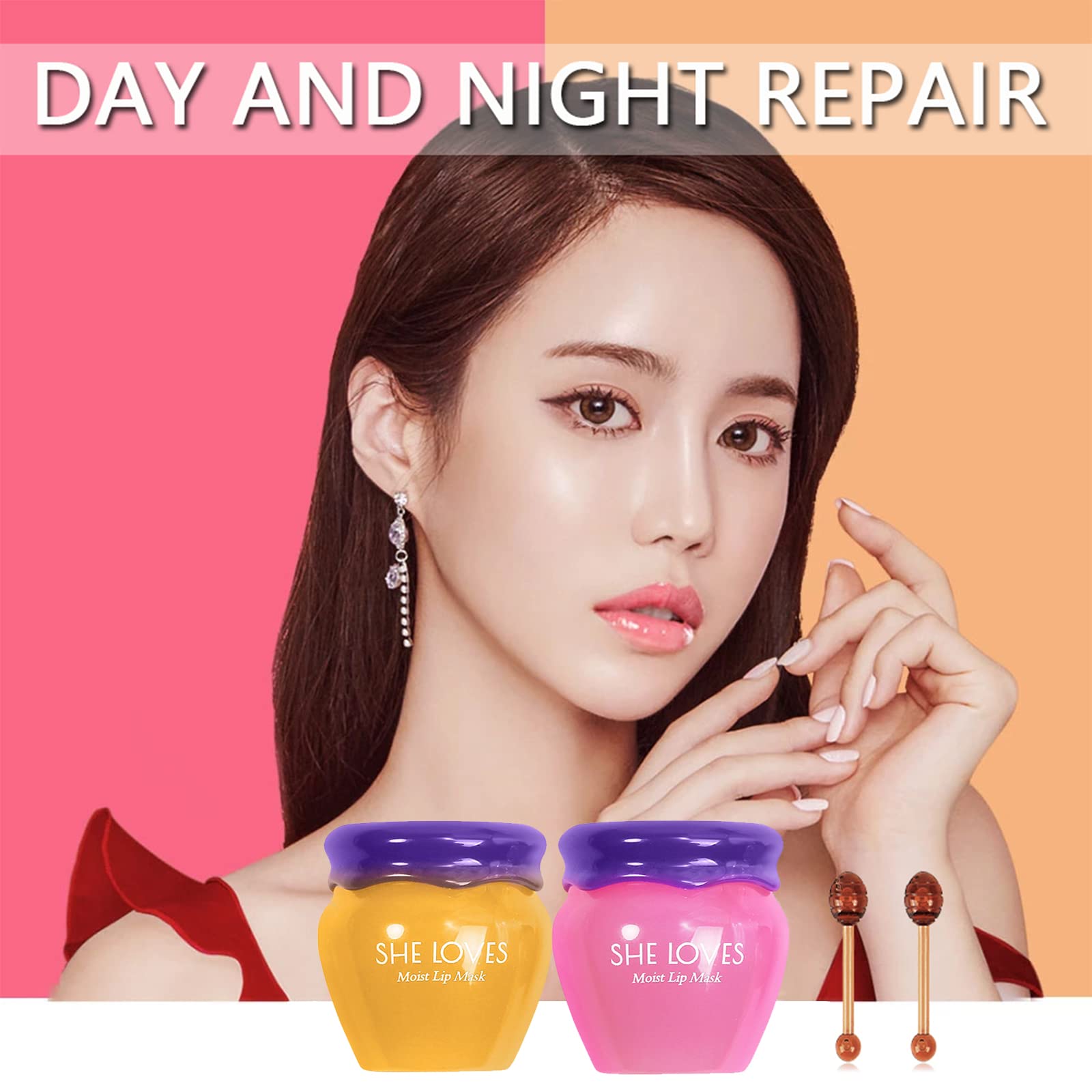 2Pcs Honey&Sakura Lip Balm Pot,Day And Night Repair Lip Sleeping Masks Honey Lip Balm,Anti-Wrinkle Remove Dead Skin Lip Mask,Fad