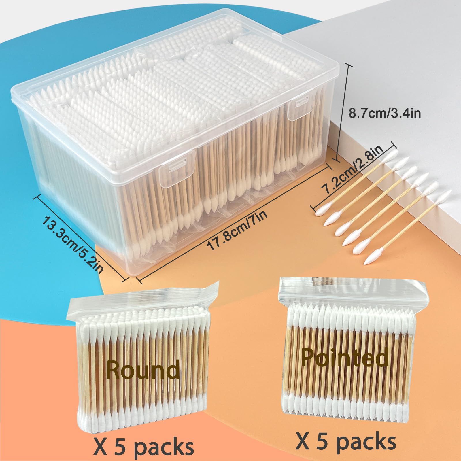 Premium Pointed And Round Tip Cotton Swabs - 1000 Count With Bamboo Sticks - Hypoallergenic And Biodegradable - Ideal For Precis