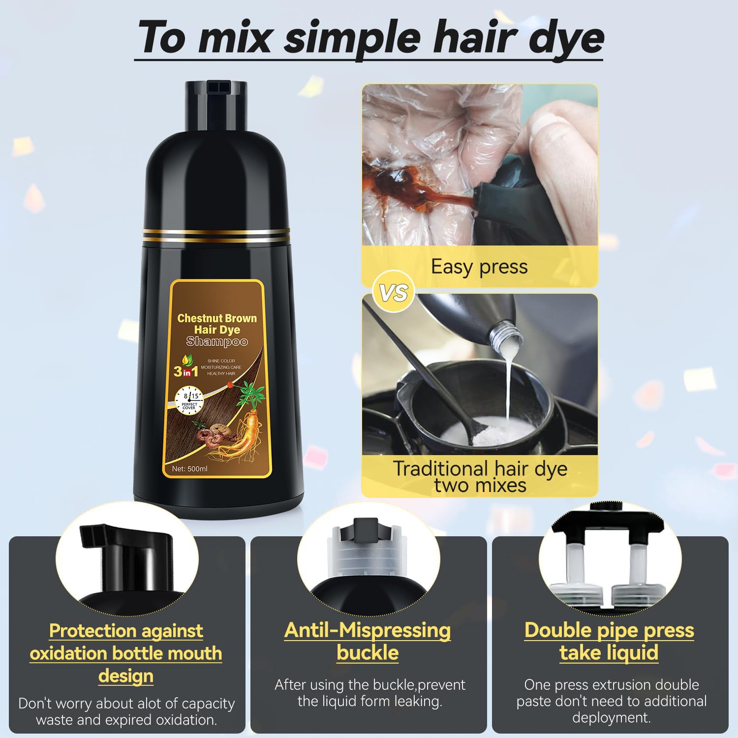Yourtone Hair Dye Shampoo Chestnut Brown Men And Women Instant & Easy 3-In-1 Hair Dye Shampoo With Herbal Ingredients Ammonia-Fr