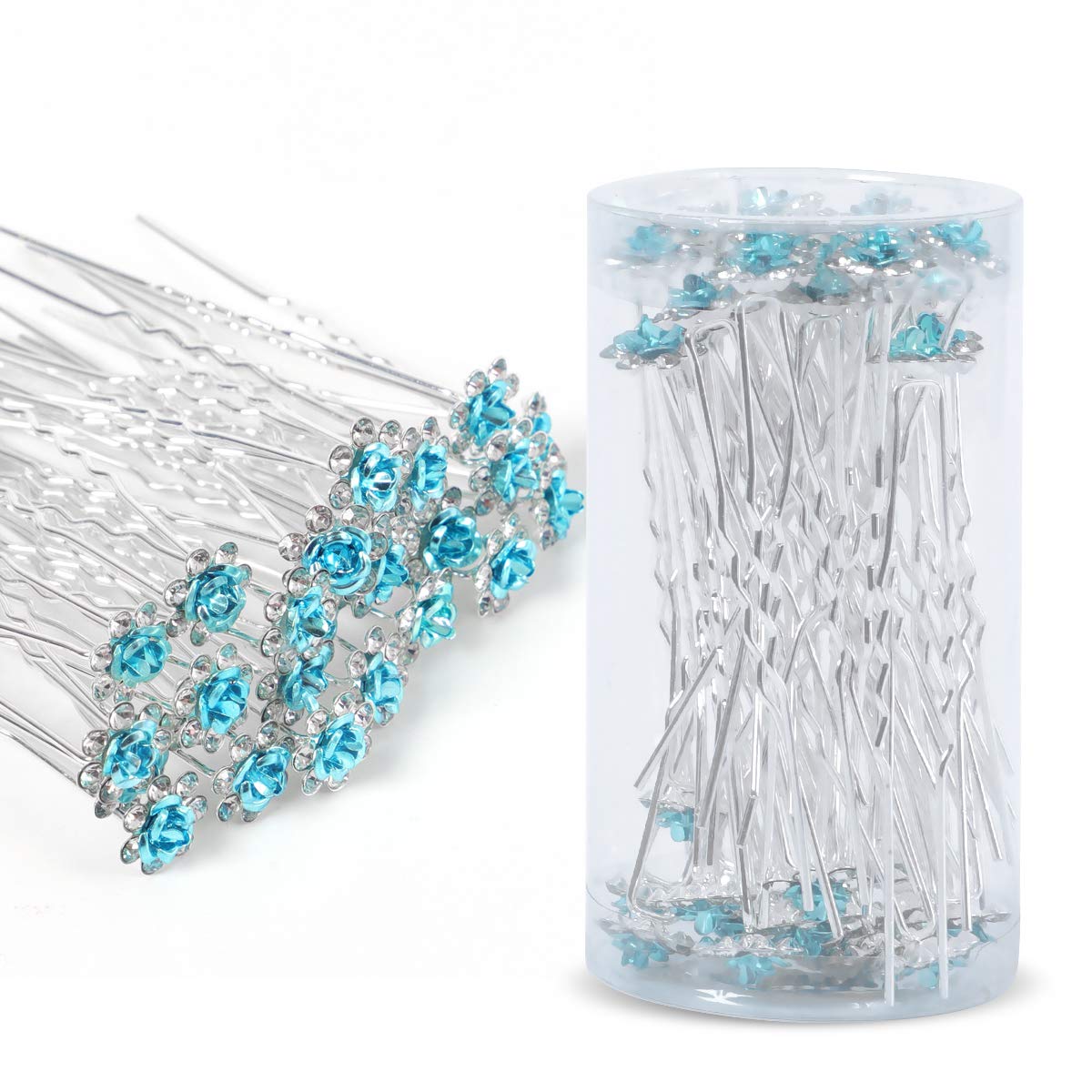 Betiteto 40 Pcs U-Shaped Flower Rhinestone Hair Pins Crystal Hair Accessories For Bridal Wedding Party Girls' Sweet Sixteen (Lak