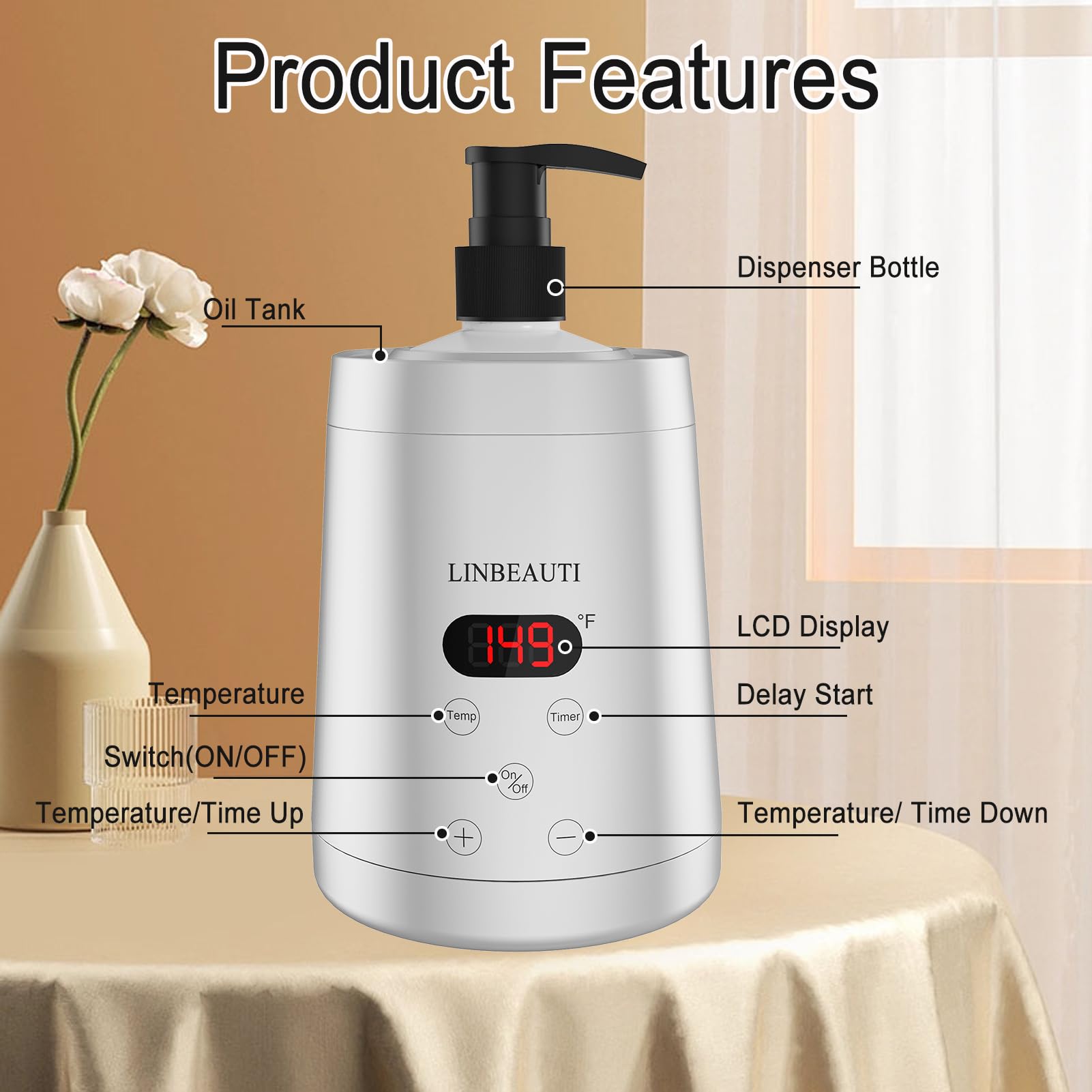 Linbeauti Massage Oil Warmer Bottle Professional Lotion Heater For Spa, Automatic Oil Warmer Heated Oil Lotion Cream For Salon,