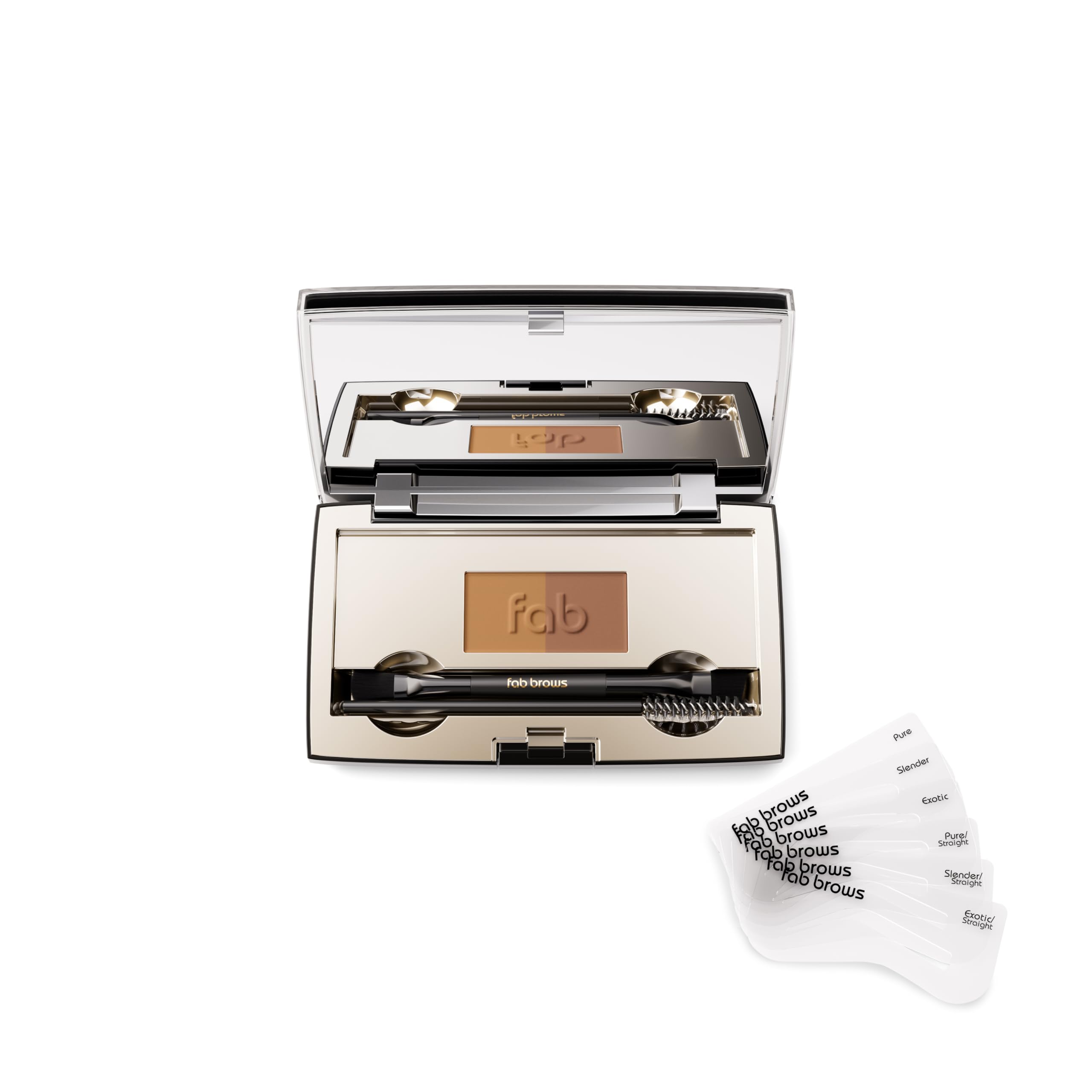 Fab Brows Duo Eyebrow Kit, Ultimate Brow Stencil Kit With Compact Powder Mirror And Eyebrow Shaper, Waterproof Eye Makeup Contou
