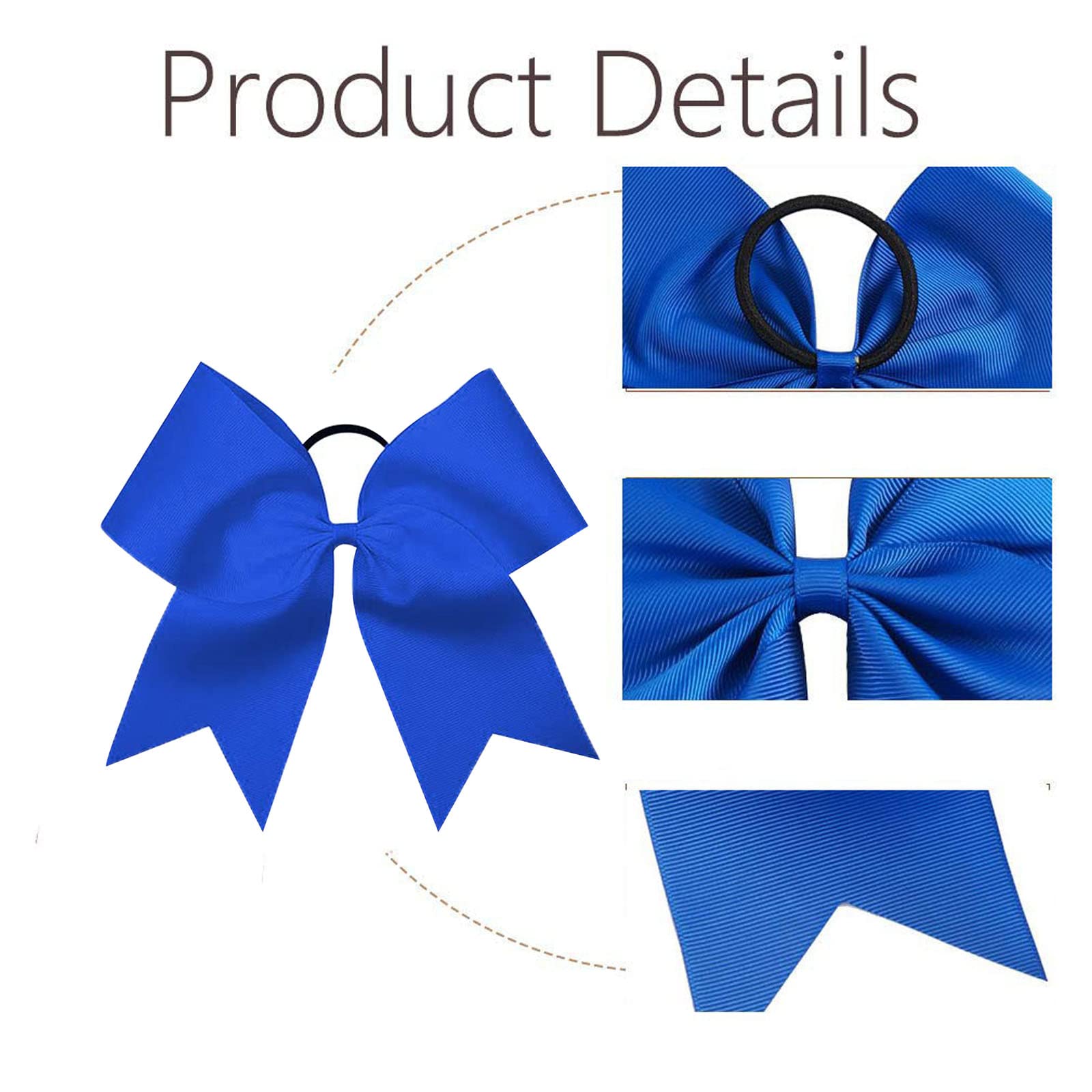 Oaoleer 21Pcs 8'' Large Cheer Bows Royal Blue Bows Jumbo Cheerleader Bow With Ponytail Holder Elastic Band Handmade For Cheerlea