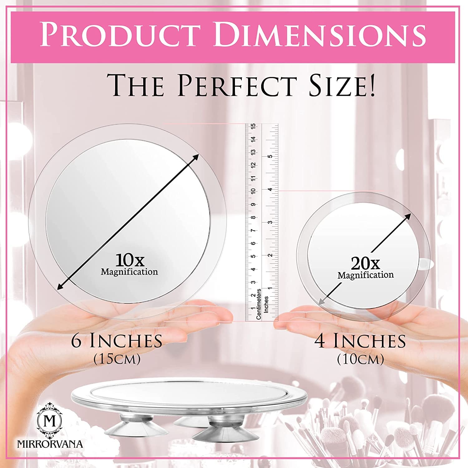Mirrorvana Magnifying Mirror Set Combo With 3 Suction Cups Each - Compact & Travel Ready (Glass (20X & 10X))