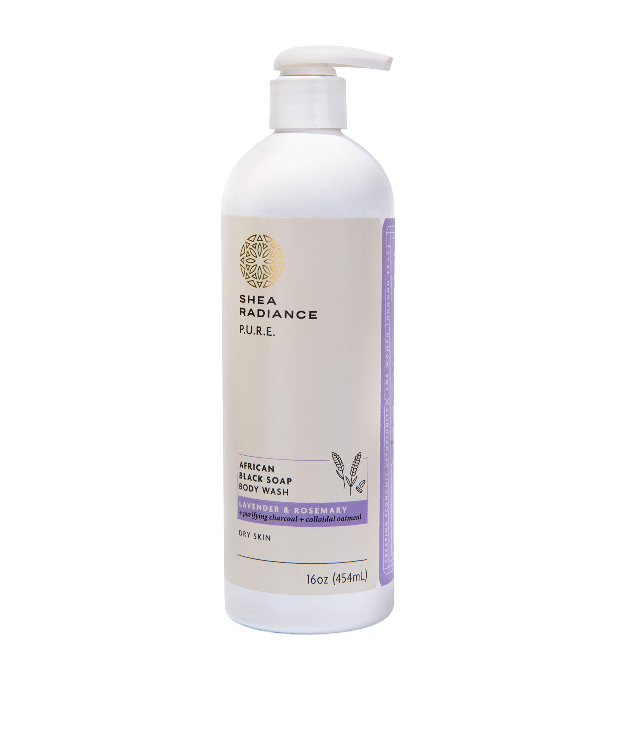 Shea Radiance African Black Soap Body Wash - Dry Skin, Eczema, Rashes, Blemish Cleanser | Lavender Rosemary (16 oz)