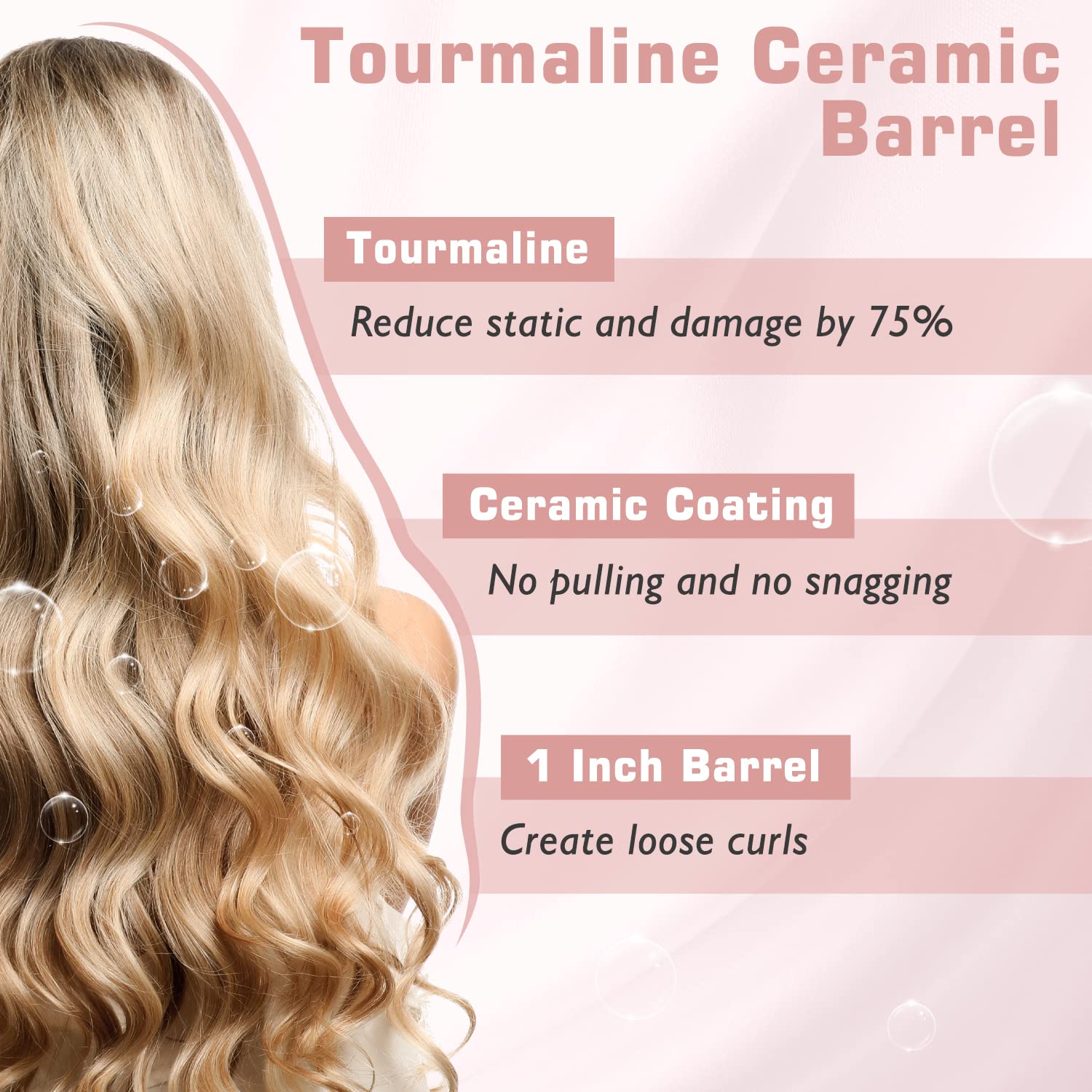 1 Inch Curling Iron, Dual Voltage Hair Curling Iron Heat Up To 450F, Professiona Curling Wand Ceramic Tourmaline(Rose Gold)