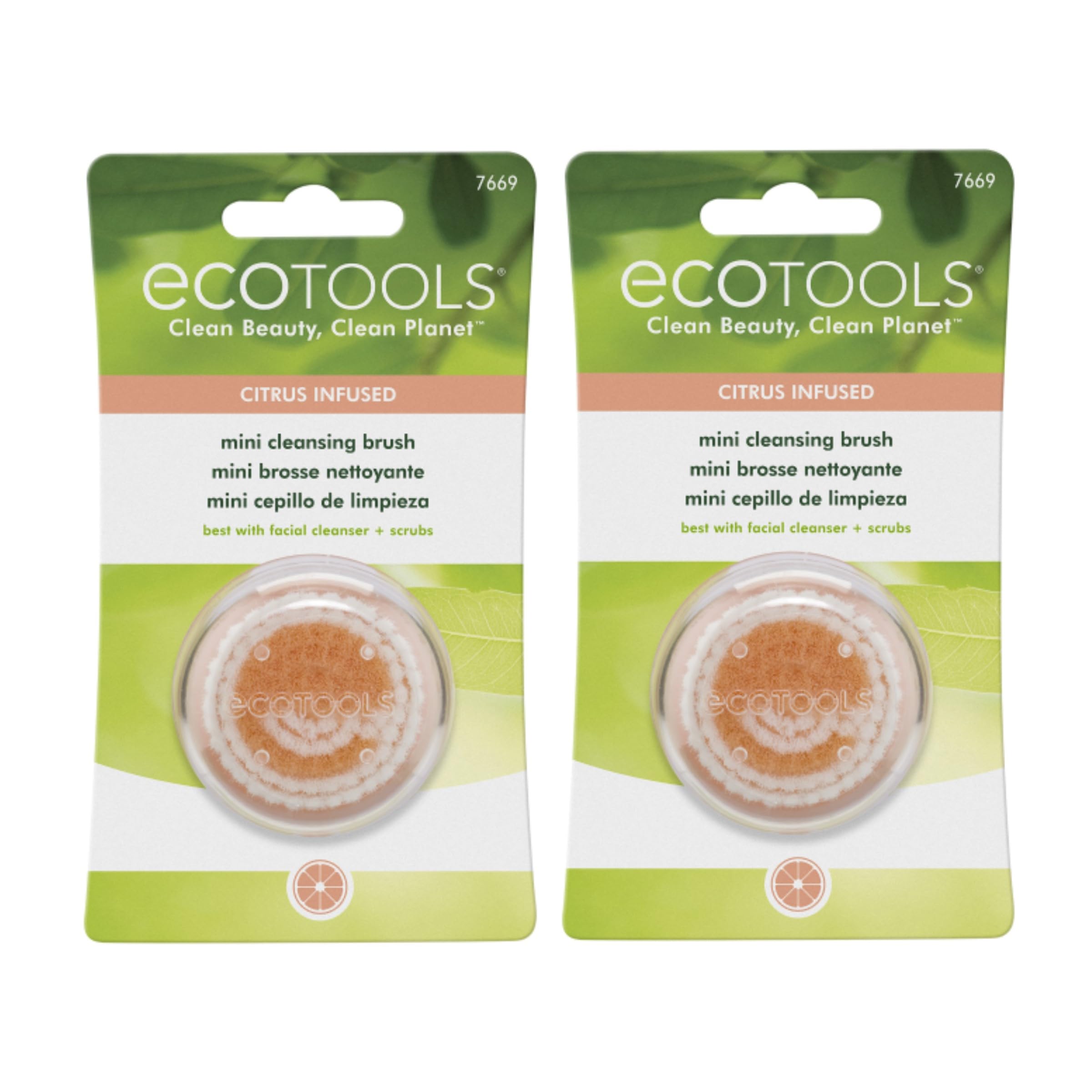 Ecotools Mini Facial Cleansing Brush, Infused With Citrus, Boosts Collagen, Safe For Sensitive Skin, Exfoliates & Clean Pores, T
