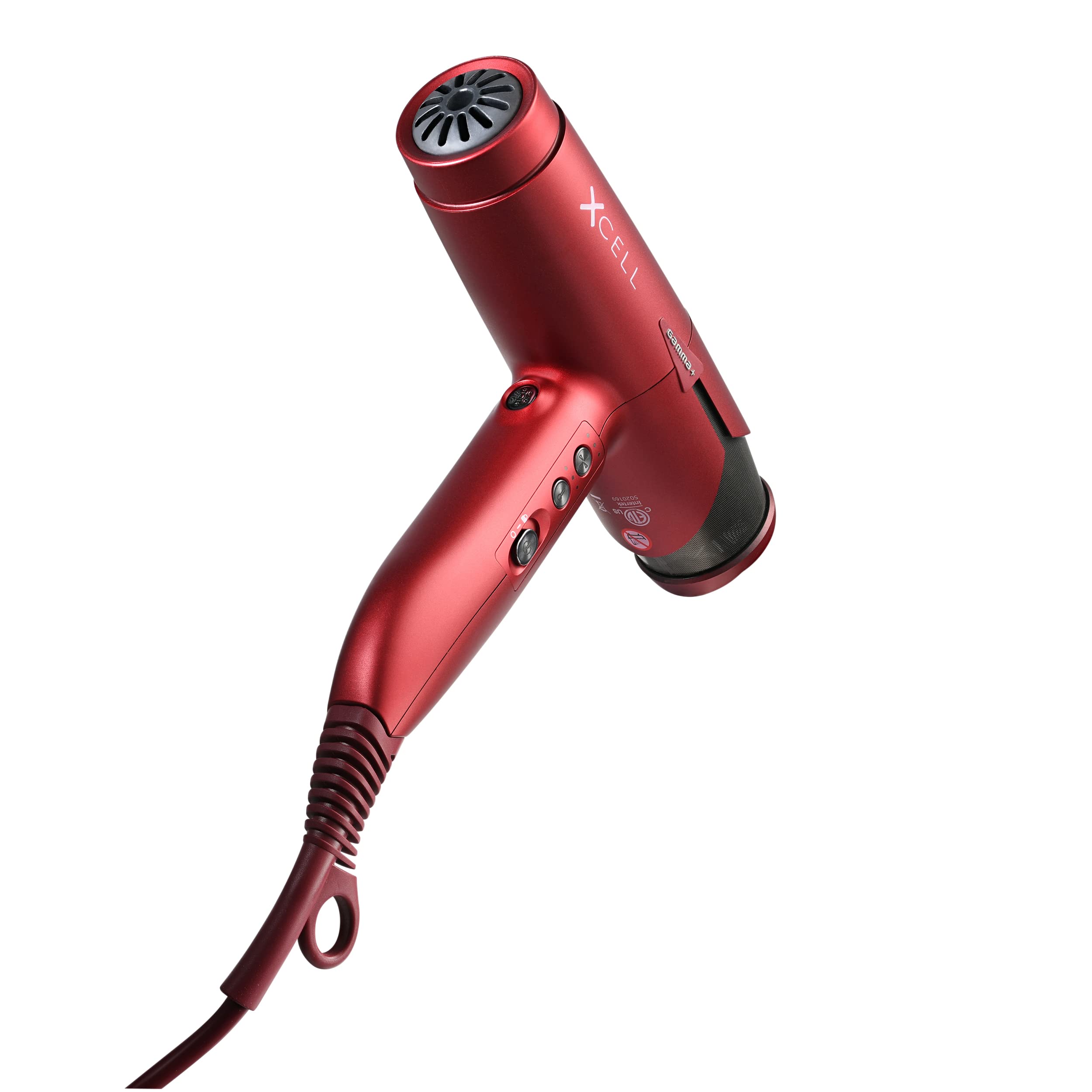 Gamma+ Xcell Professional Ultra-Lightweight Hair Dryer Digital Motor Ionic Technology Whisper Quiet 12 Heat/Speeds, Matte Red