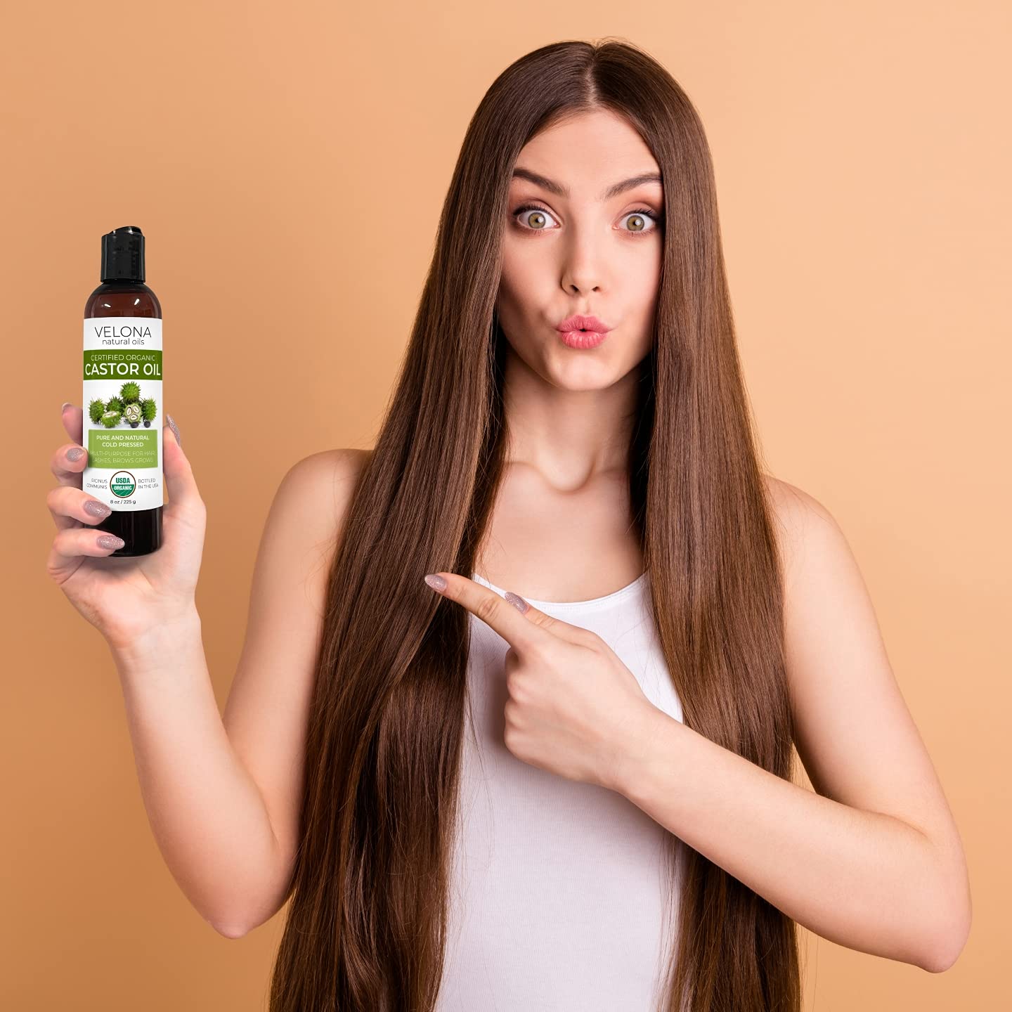 Velona Usda Certified Organic Castor Oil - 64 Fl Oz | For Hair, Boost Eyelashes, Eyebrows | Cold Pressed, Natural Oil, Usp Grade