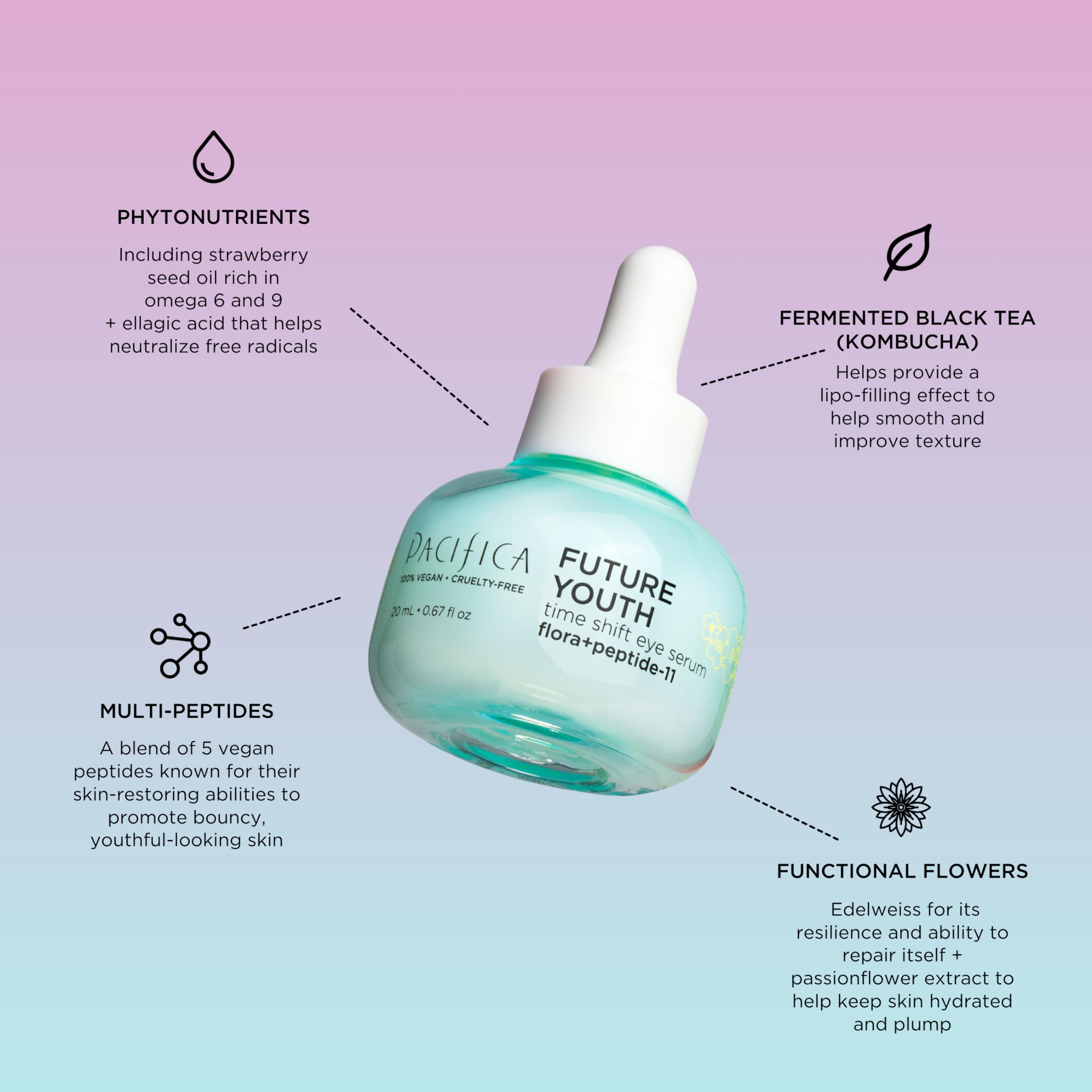Pacifica Beauty Future Youth Time Shift Eye Serum, Skincare, Brightening, Dark Circles, Fine Lines, Skin Firming, Fragrance Free