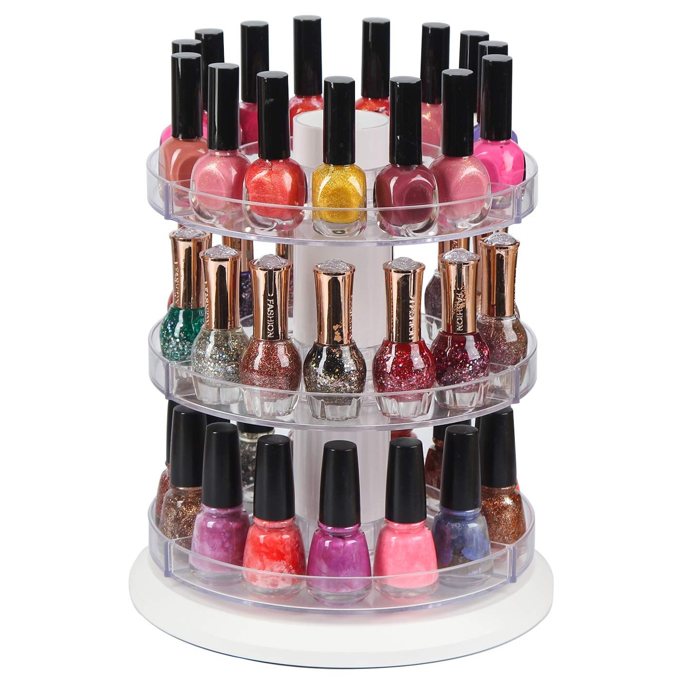J JACKCUBE DESIGN Acrylic Rotating Nail Polish Display Stand Spinning Rack Holds 69-117 Bottles, 3 Tier Storage Holder Organizer