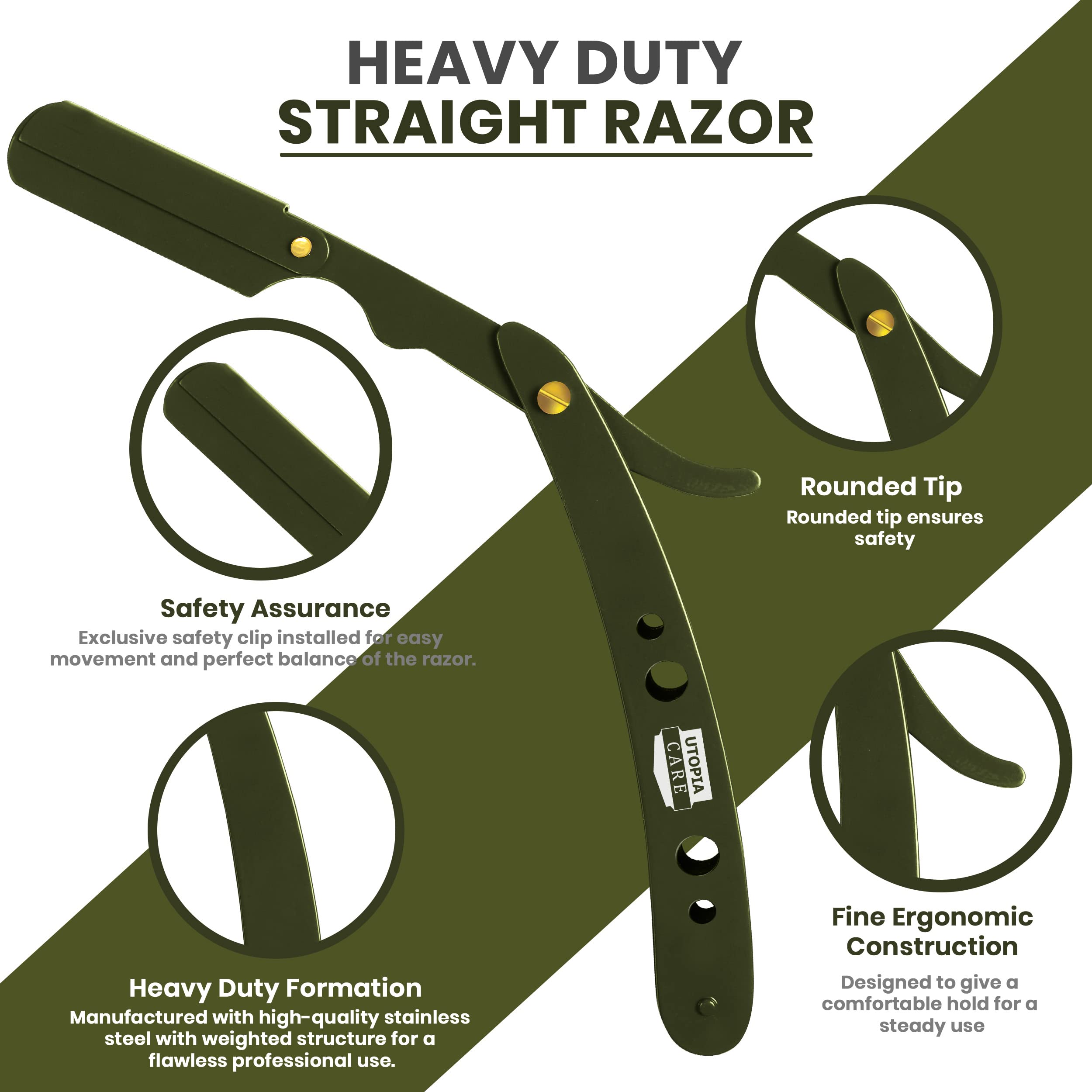 Utopia Care Professional Barber Straight Edge Razor Safety With 100-Pack Blades - 100 Percent Stainless Steel (Green)