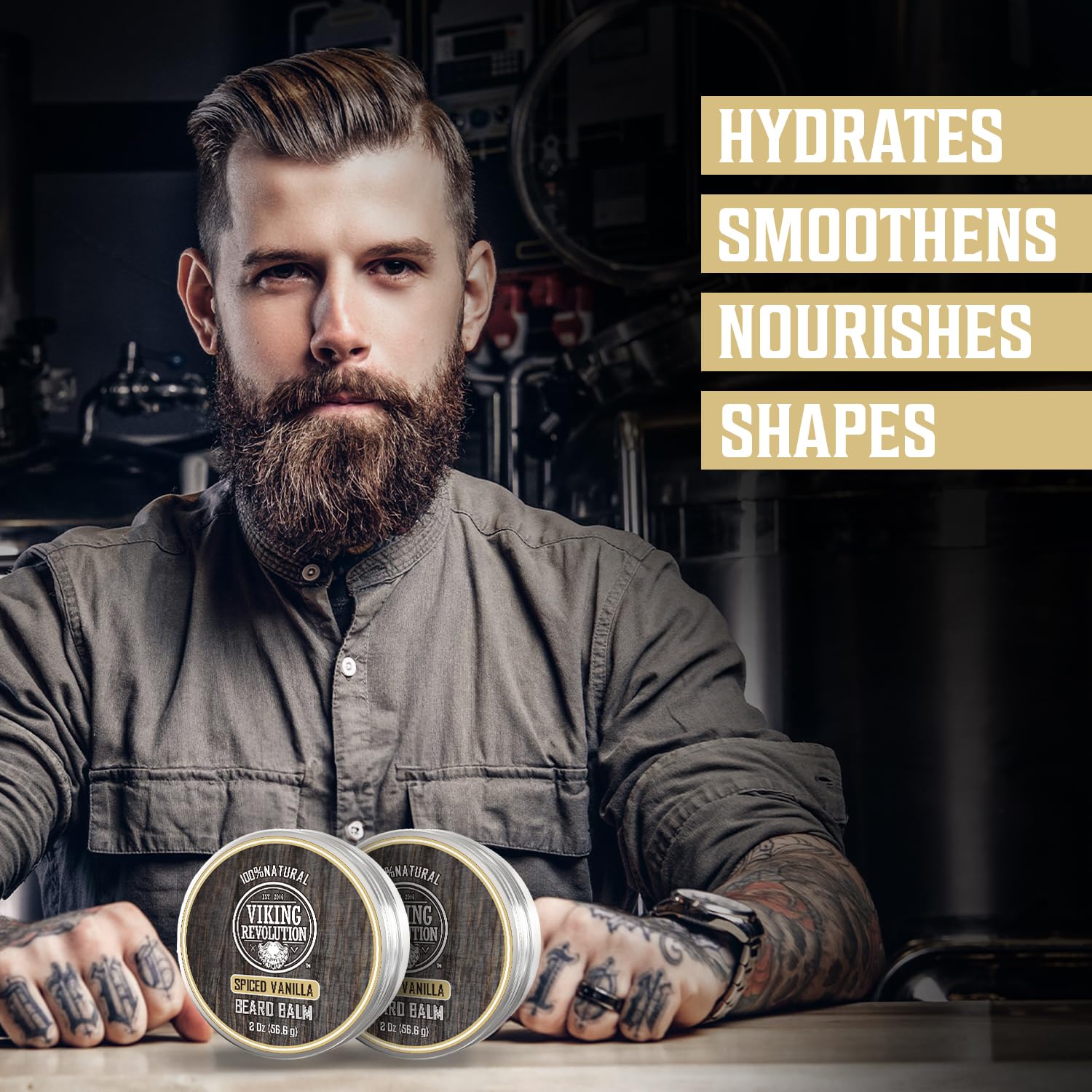 Viking Revolution Spiced Vanilla Beard Balm - Beard Butter With Argan Oil, Beard Softener For Men With Jojoba Oil - Beard Moistu
