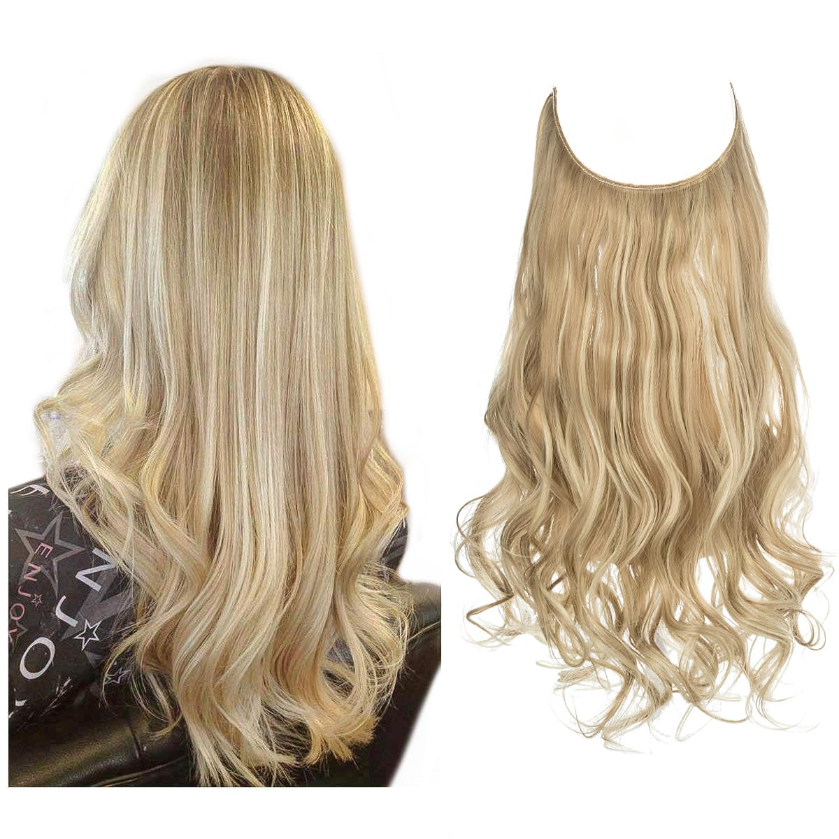 Sarla Hair Extensions Invisible Wire Dirty Blonde Highlight Wavy Curly Synthetic Hairpieces Balayage For Women Long 18 Inch Adju