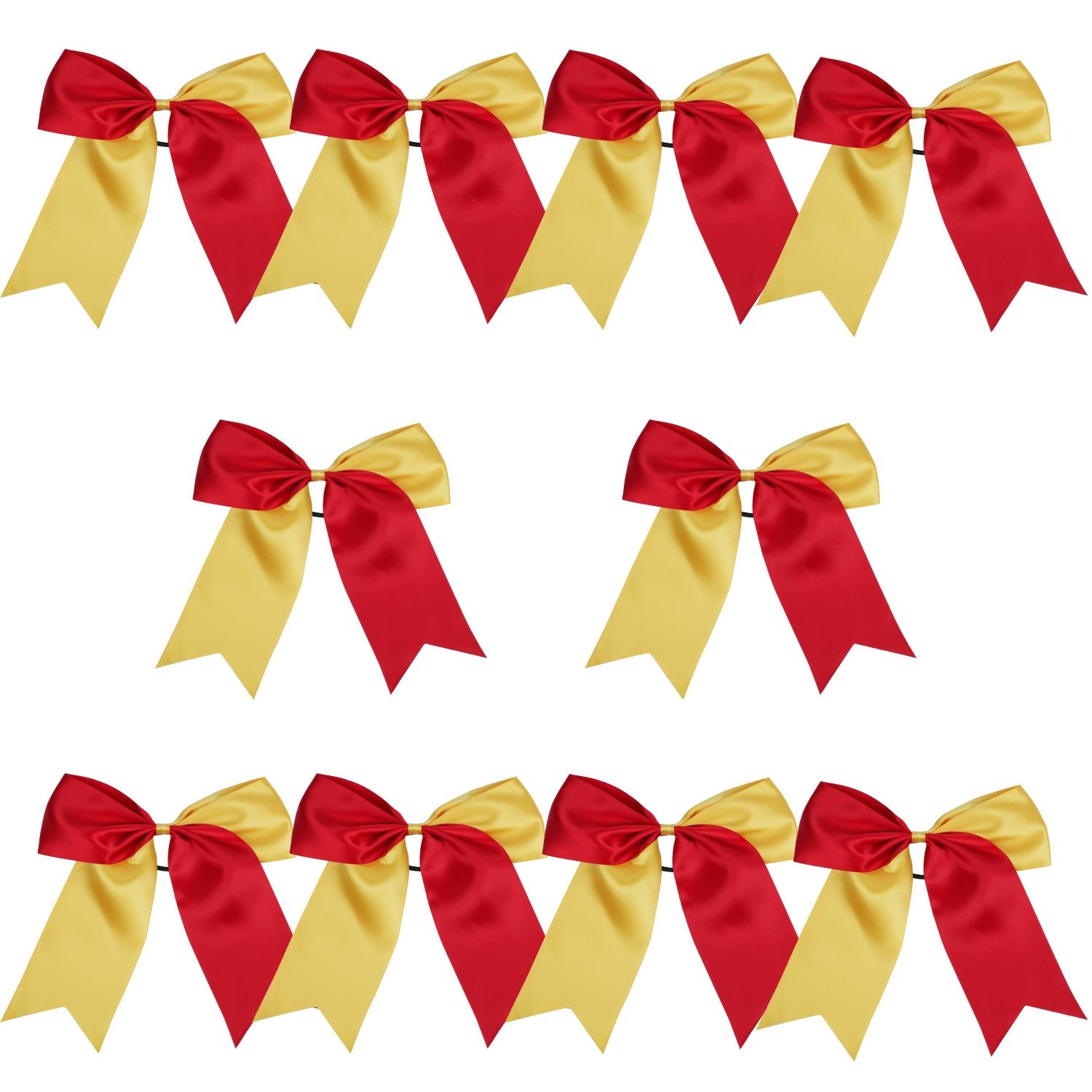 8 Inch 2 Colors Jumbo Cheerleader Bows Ponytail Holder Cheerleading Bows Hair Bow (Red/Gold)