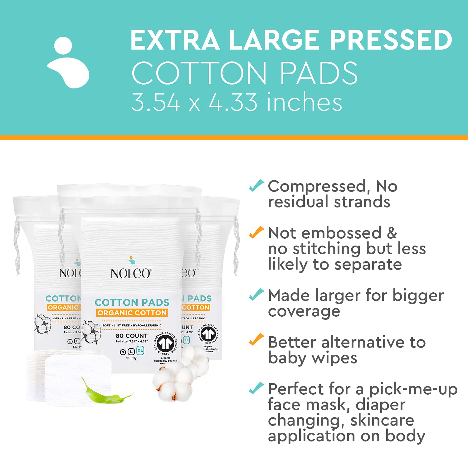 Cotton Rounds & Pads (240 Count (Pack Of 3), Extra Large & Pressed)