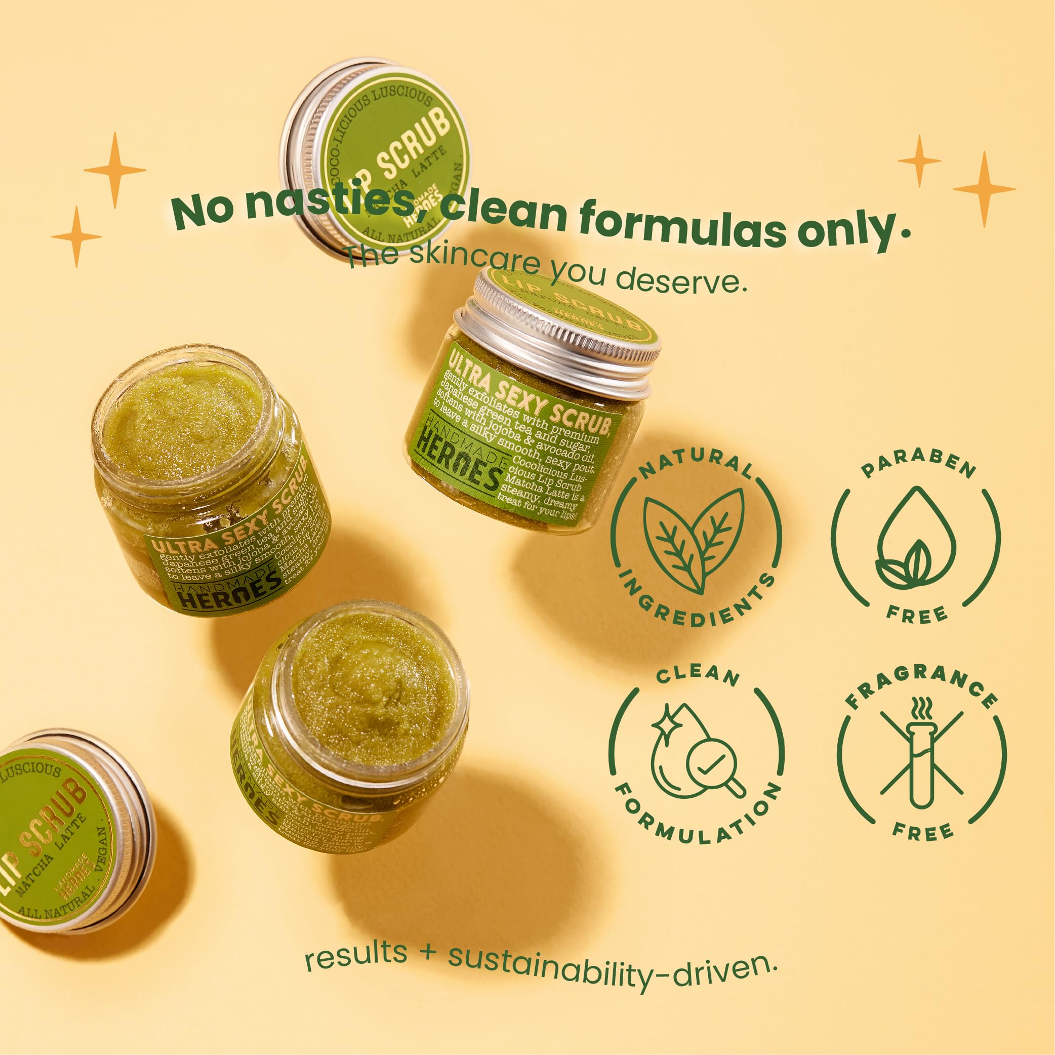 Handmade Heroes Matcha Latte Lip Scrub 1Oz | 100% Natural Vegan Skin Care | Deep Conditioning Lip Scrub For Dry Lips With Jojoba