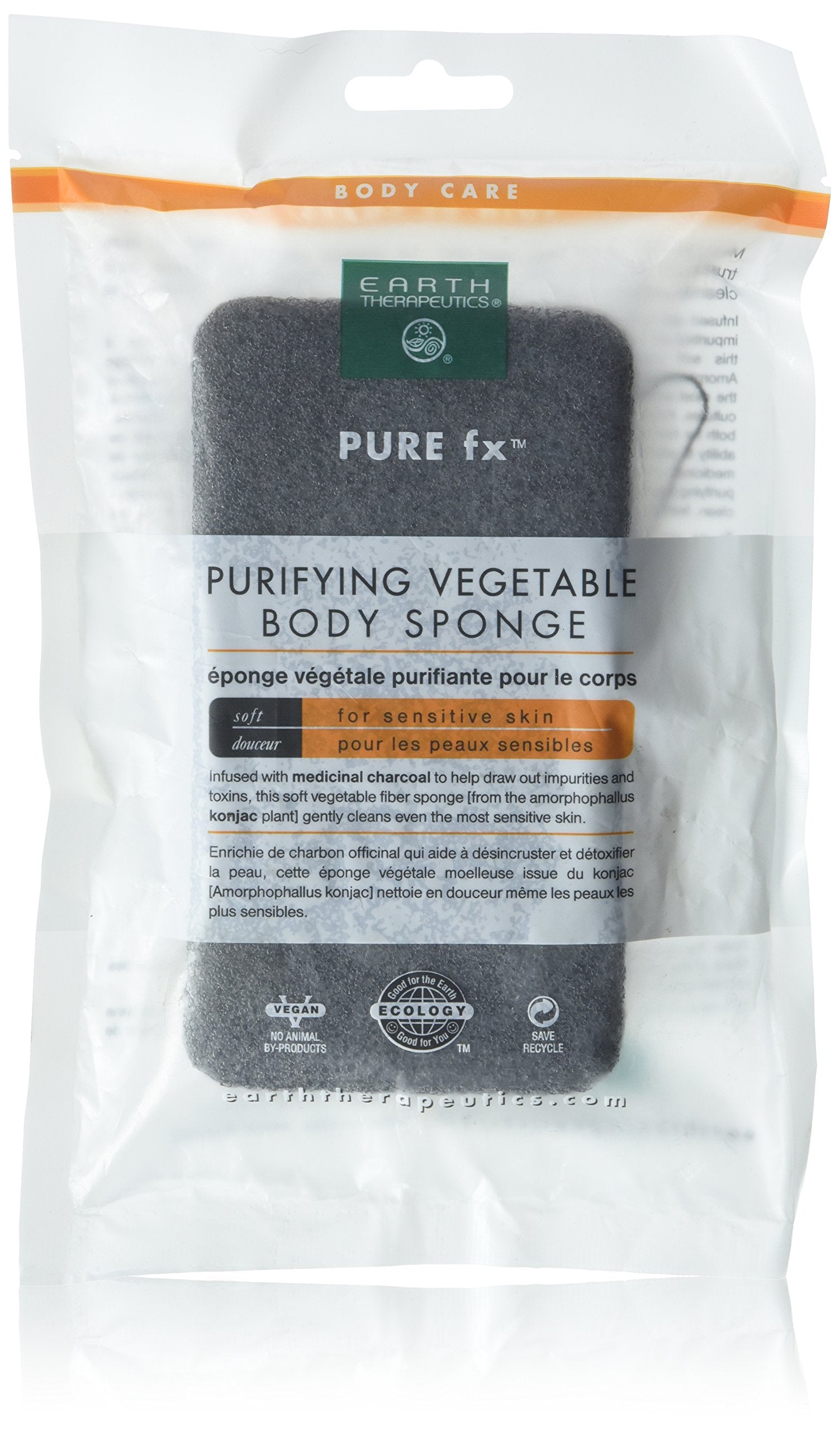 Earth Therapeutics Purifying Vegetable Body Sponge Infused with Medicinal Charcoal New