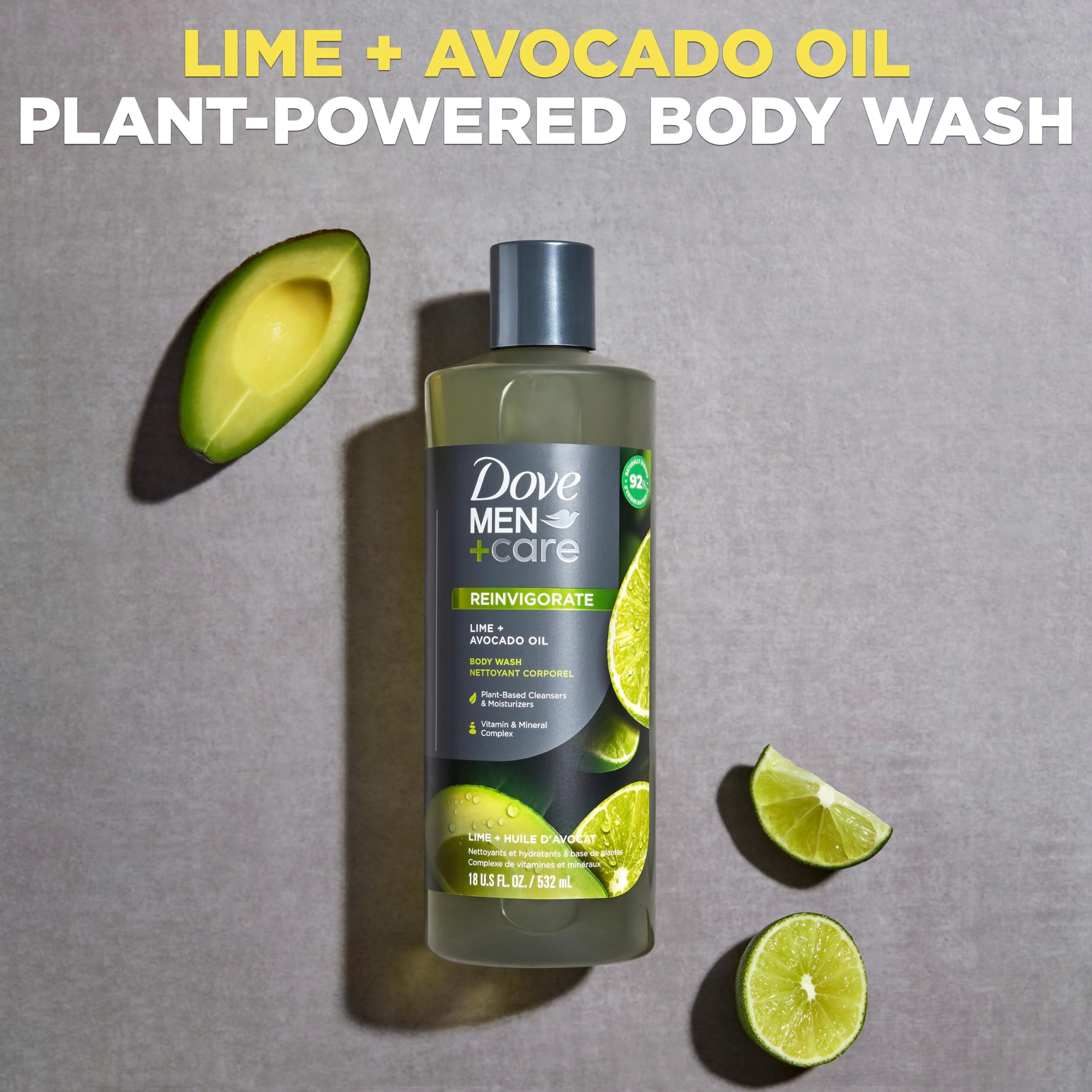 Dove Men + Care Body Wash Lime + Avocado Oil 4 Count To Rebuild Skin In The Shower With Plant-Based Cleansers And Moisturizers 1