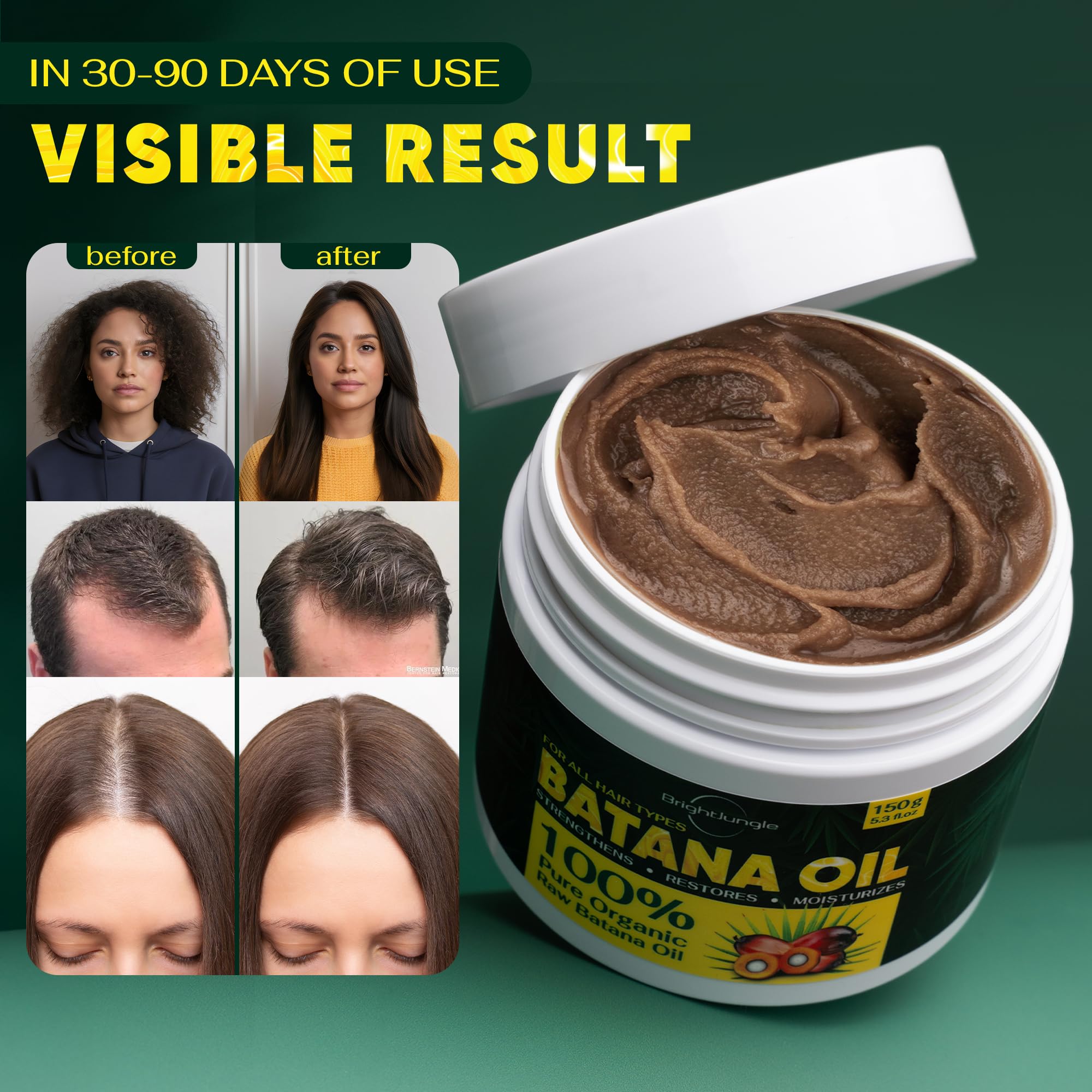 BRIGHTJUNGLE Raw Batana Oil ?.3oz Hair & Scalp Oil for Growth, Thickness & Shine ?00% Pure, Organic, Dr. Sebi Approved