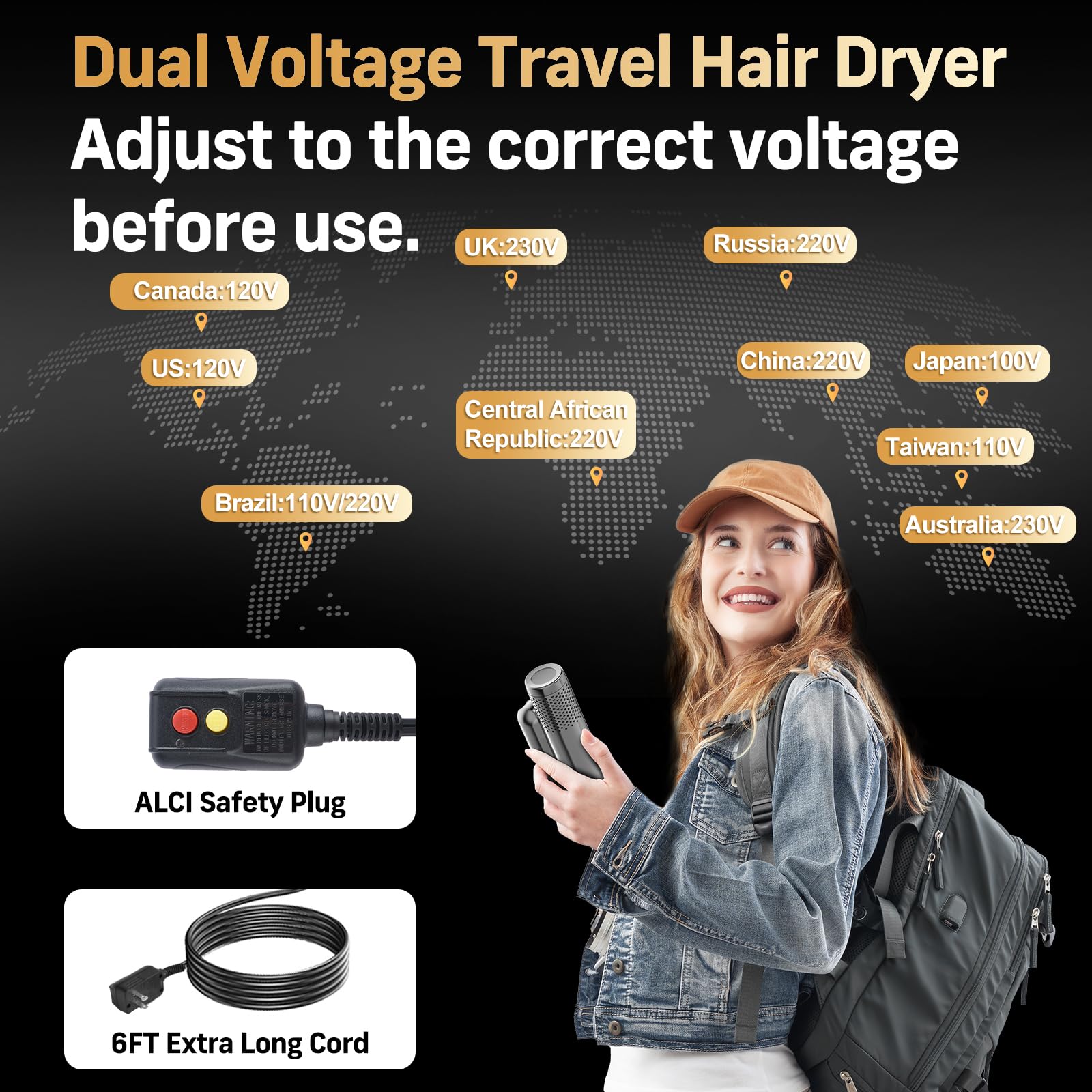 Hair Blow Dryer, Quico 120-240V Global Dual Voltage Hair Dryers For Women, 5X Faster 120000 Rpm Bldc Blow Dryers, 500 Million Ne