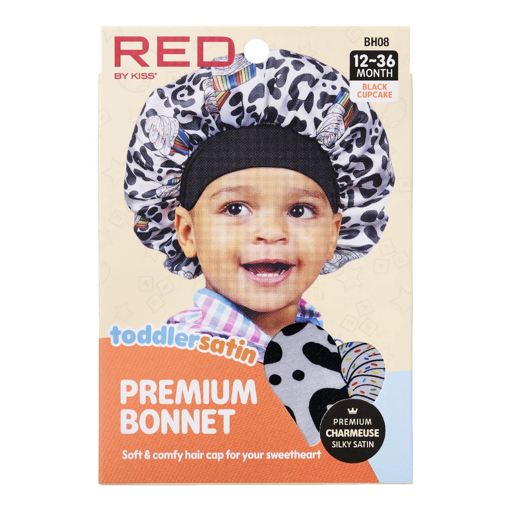 Red By Kiss Toddler Satin Bonnet Sleep Caps Hair Wraps Hair Bonnet (Black Cupcake)