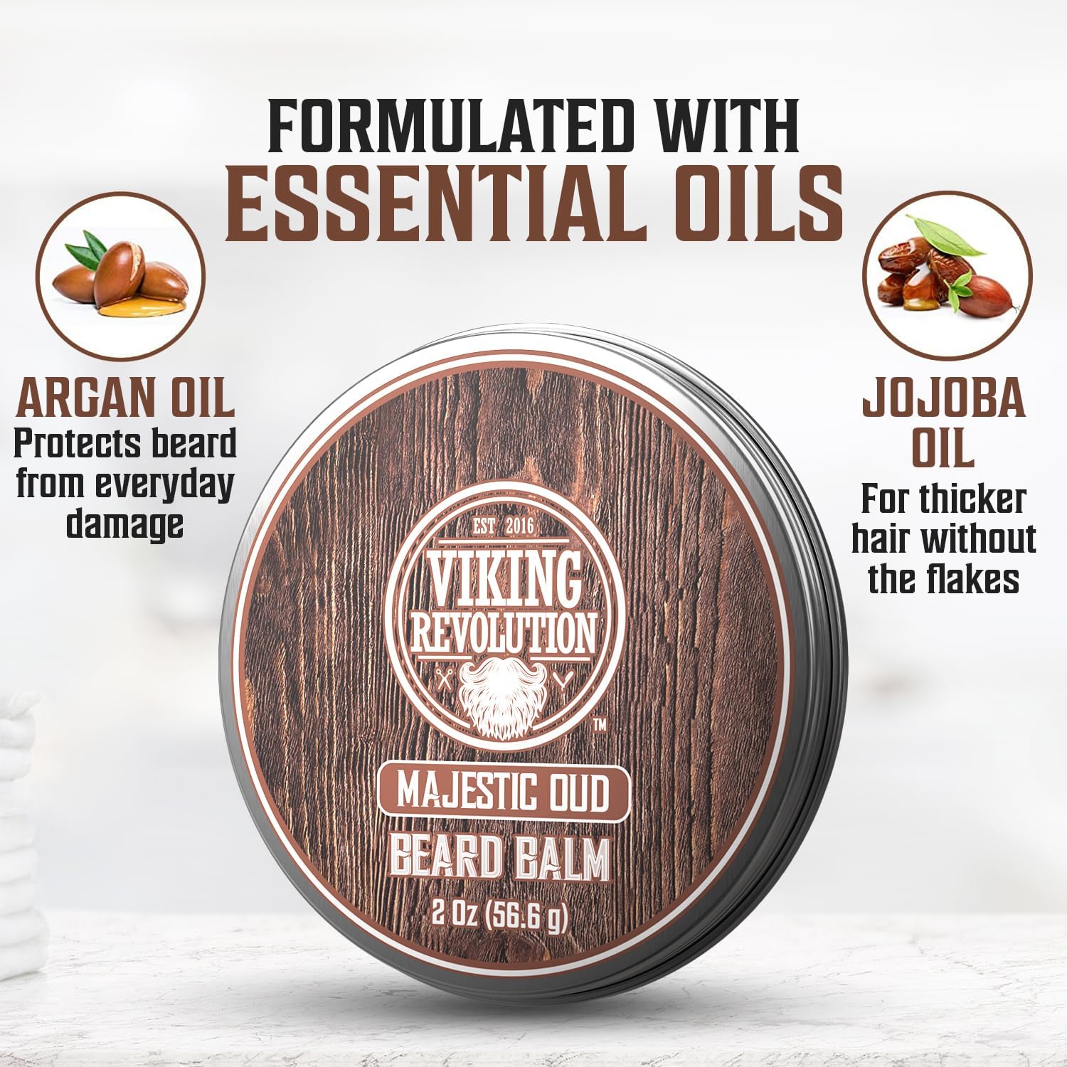 Viking Revolution Majestic Oud Beard Balm - Beard Butter With Argan Oil, Beard Softener For Men With Jojoba Oil - Beard Moisturi