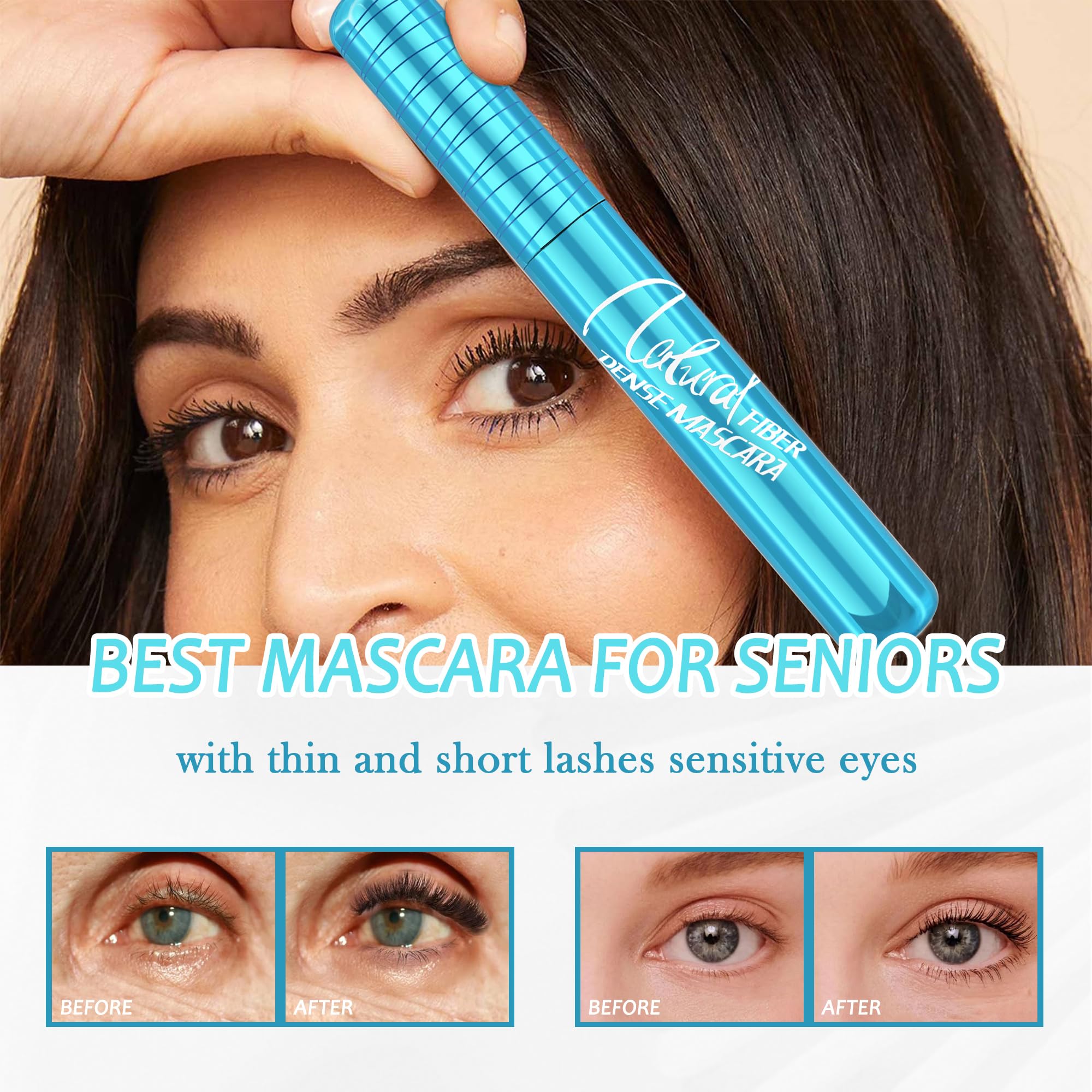 Mascara For Older Women 60 Plus, Waterproof Lengthening Mascara For Seniors With Thinning Lashes, Prime Mascara Black Volume And