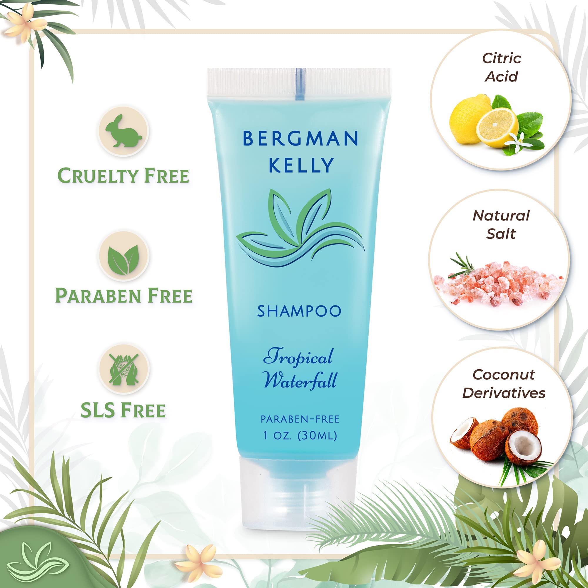 Bergman Kelly Round Hotel Soap Bars, Shampoo & Conditioner 3-Piece Set (1 Oz Each, 150 Pc Total, Tropical Waterfall), Delight Yo