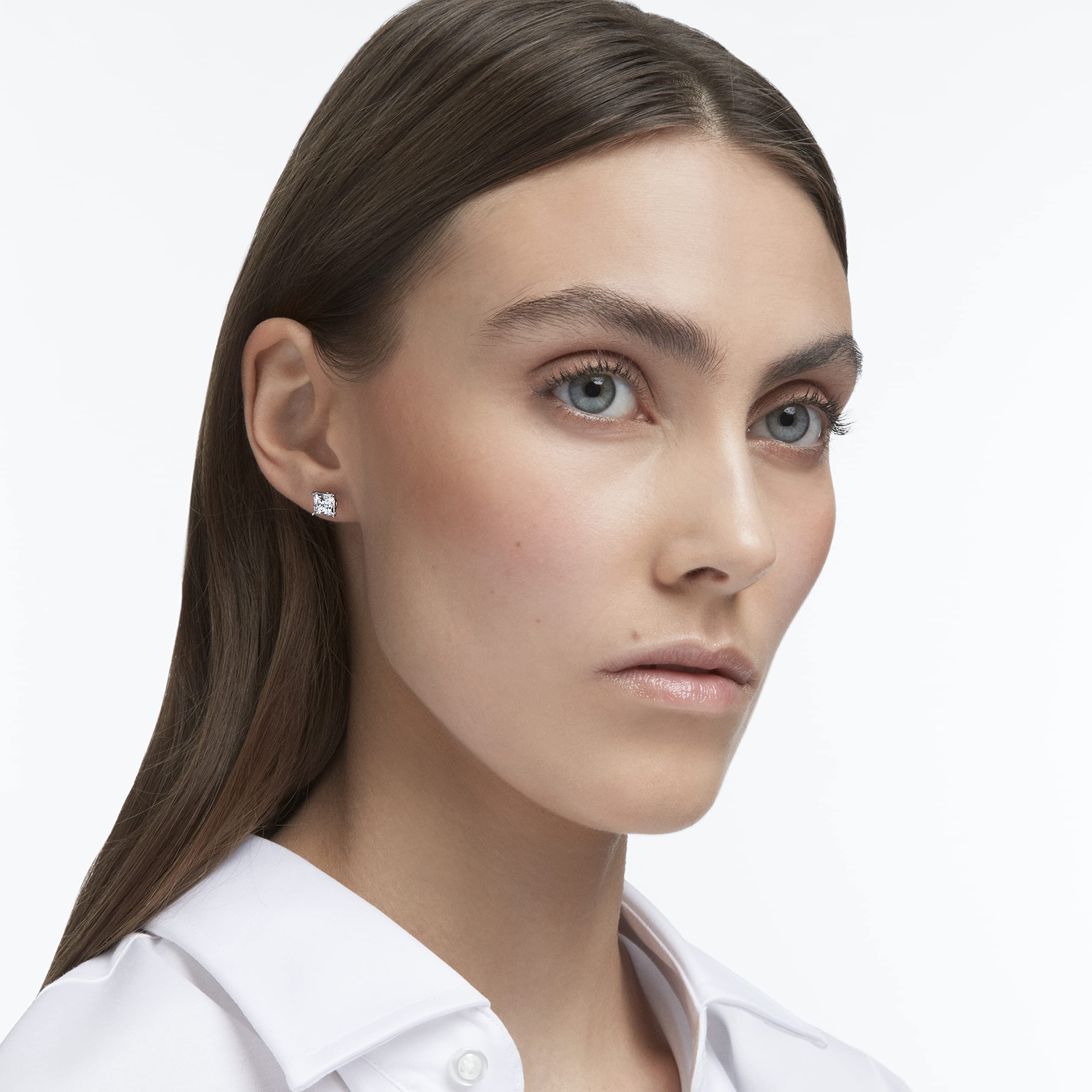 Swarovski Stilla Attract Rhodium Plated And Zirconia Studd Earrings 5430365 For Women