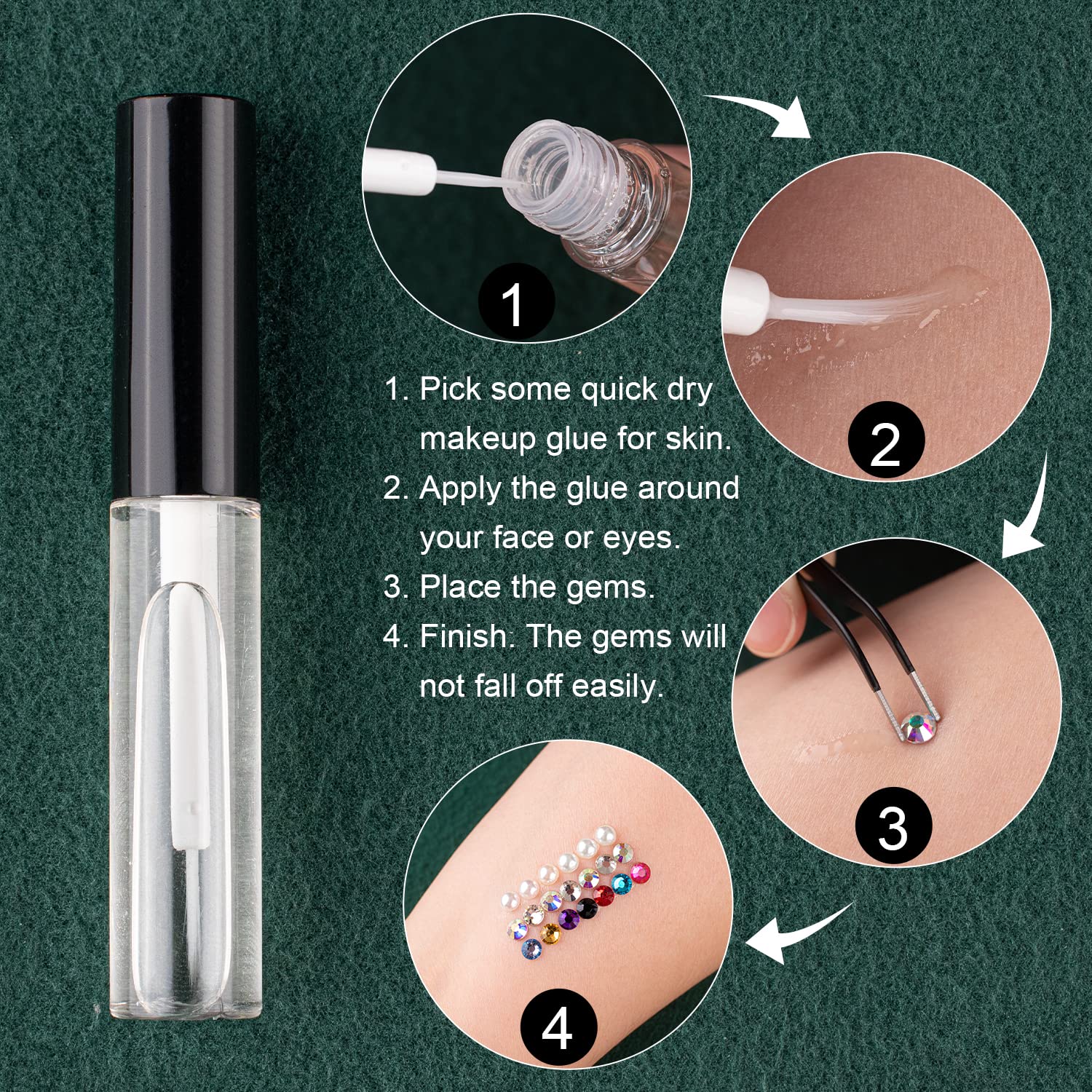 1 Box Of Flat Back Pearls Kits Half Round Beige Pearls With Quick Dry Makeup Glue+Picker Pencil+Tweezer For Nail Art And Face Ey