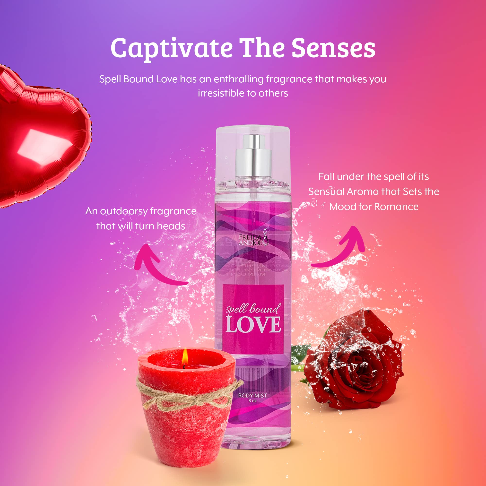 Spell Bound Love Body Spray For Women Luxury 8 Oz Perfume Fragrance Mist & Sprays, Romantic Scented Gifts & Presents, Fine Mist