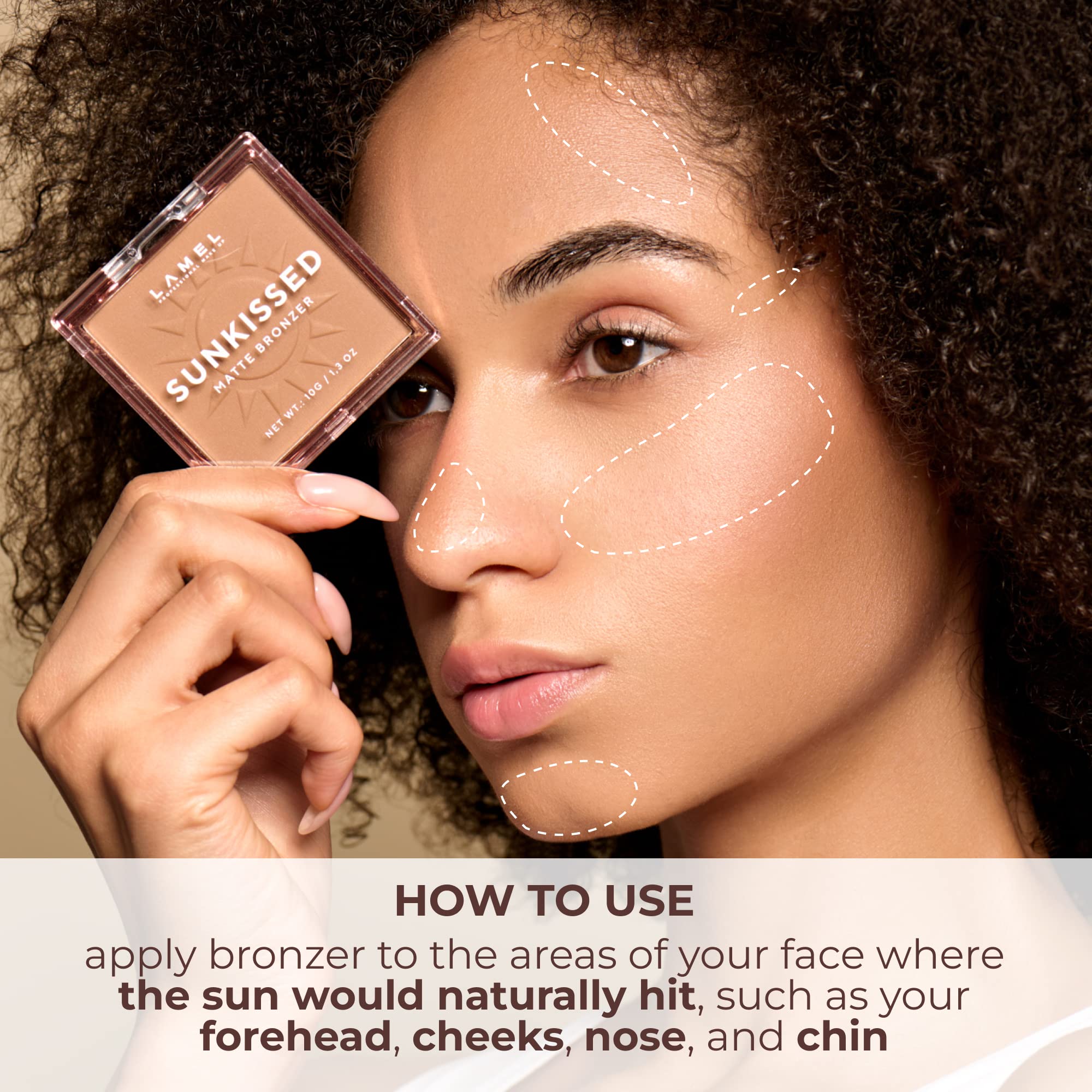 Lamel Sunkissed Matte Bronzer Face Powder - Non-Shimmer, Long Lasting, Non-Greasy Bronzing Organic Makeup Formula - Matte Finish