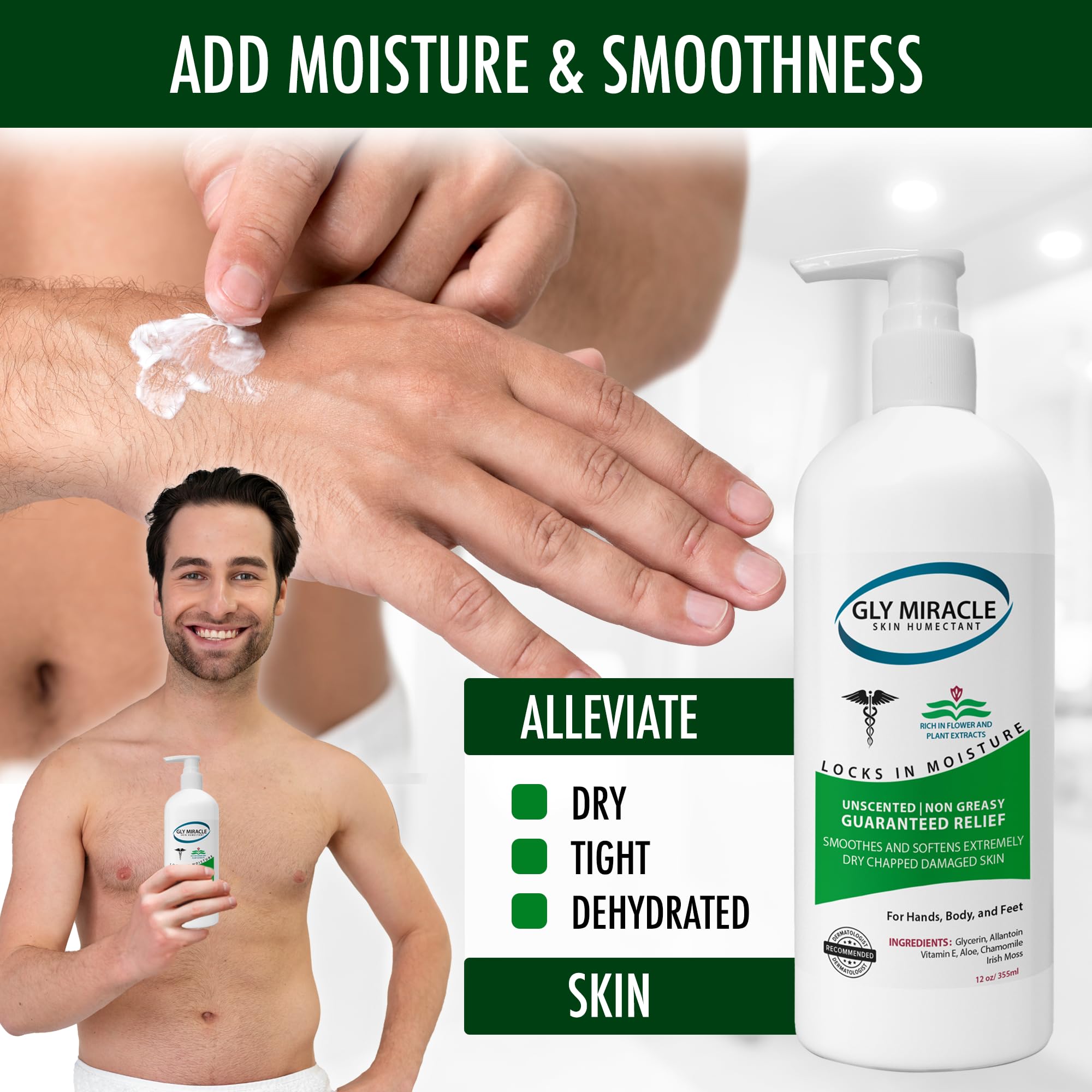Gly Miracle Moisturizing Body Cream For Extremely Dry Skin, Non- Greasy Skin Humectant For Hands, Body & Feet, Body Lotion For E