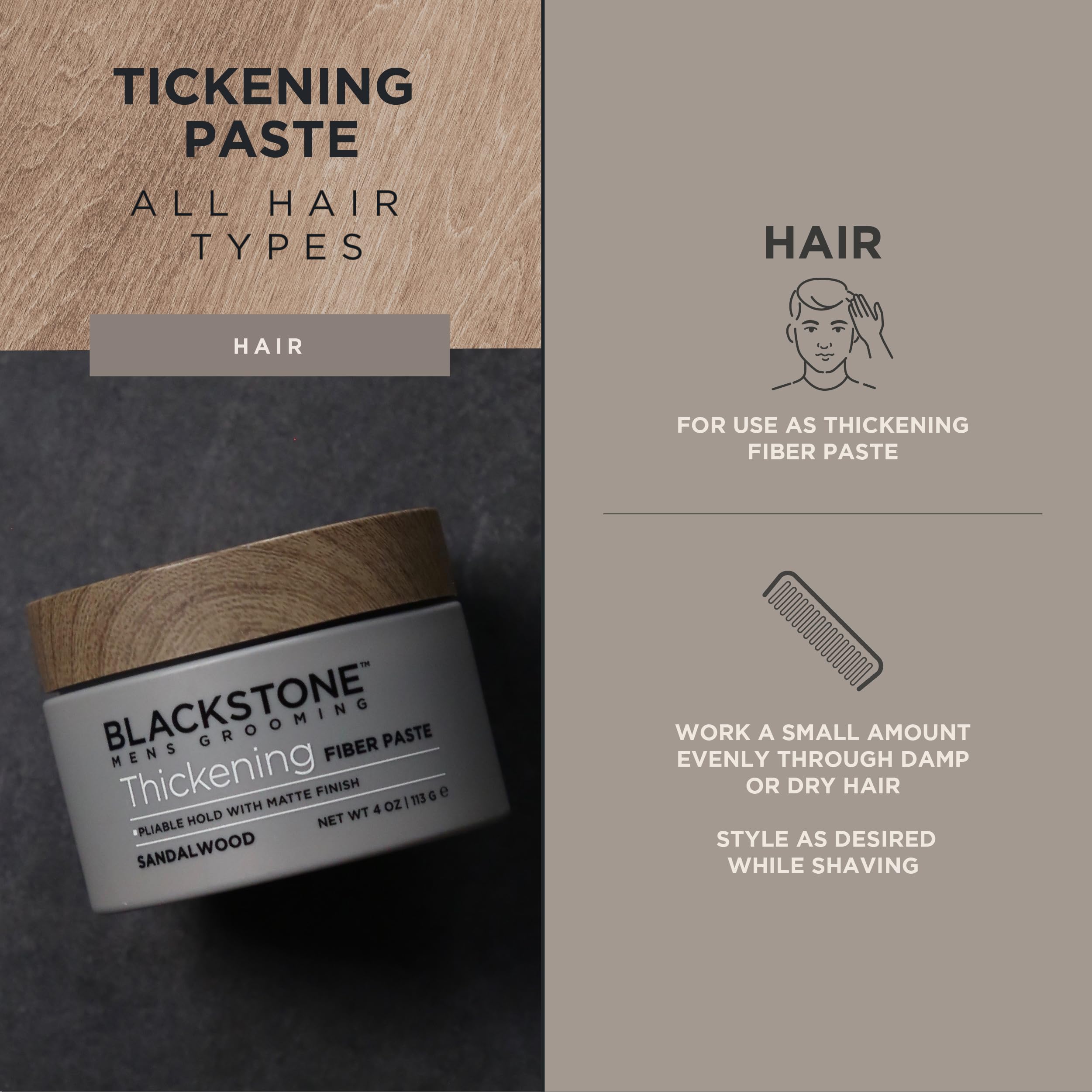 Blackstone Men'S Grooming Thickening Fiber Paste Gel For Hair Styling - Adds Volume With Pliable Hold & Matte Finish | Paraben &