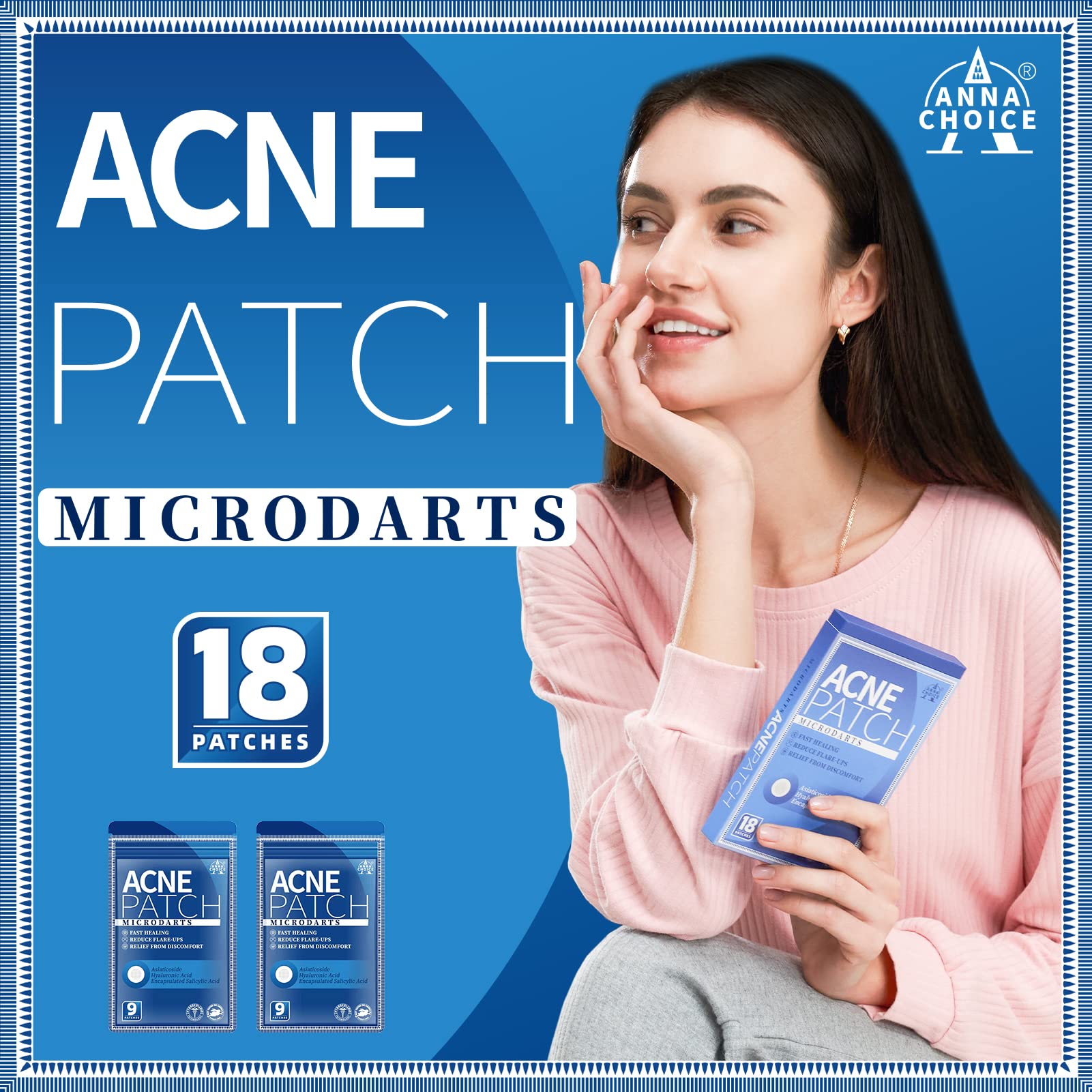 Annachoice Microdarts Acne Patches For Face, With Hyaluronate,Salicylic Acid-Hydrocolloid Pimple Patch Cute-18 Patches