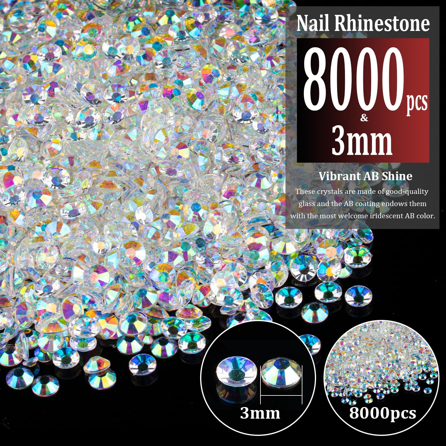 8000Pcs 3Mm Resin Rhinestones Bulk, Transparent Ab Flatback Round Jelly Rhinestones Bedazzling Non Hotfix Crystal Gems Large Qua