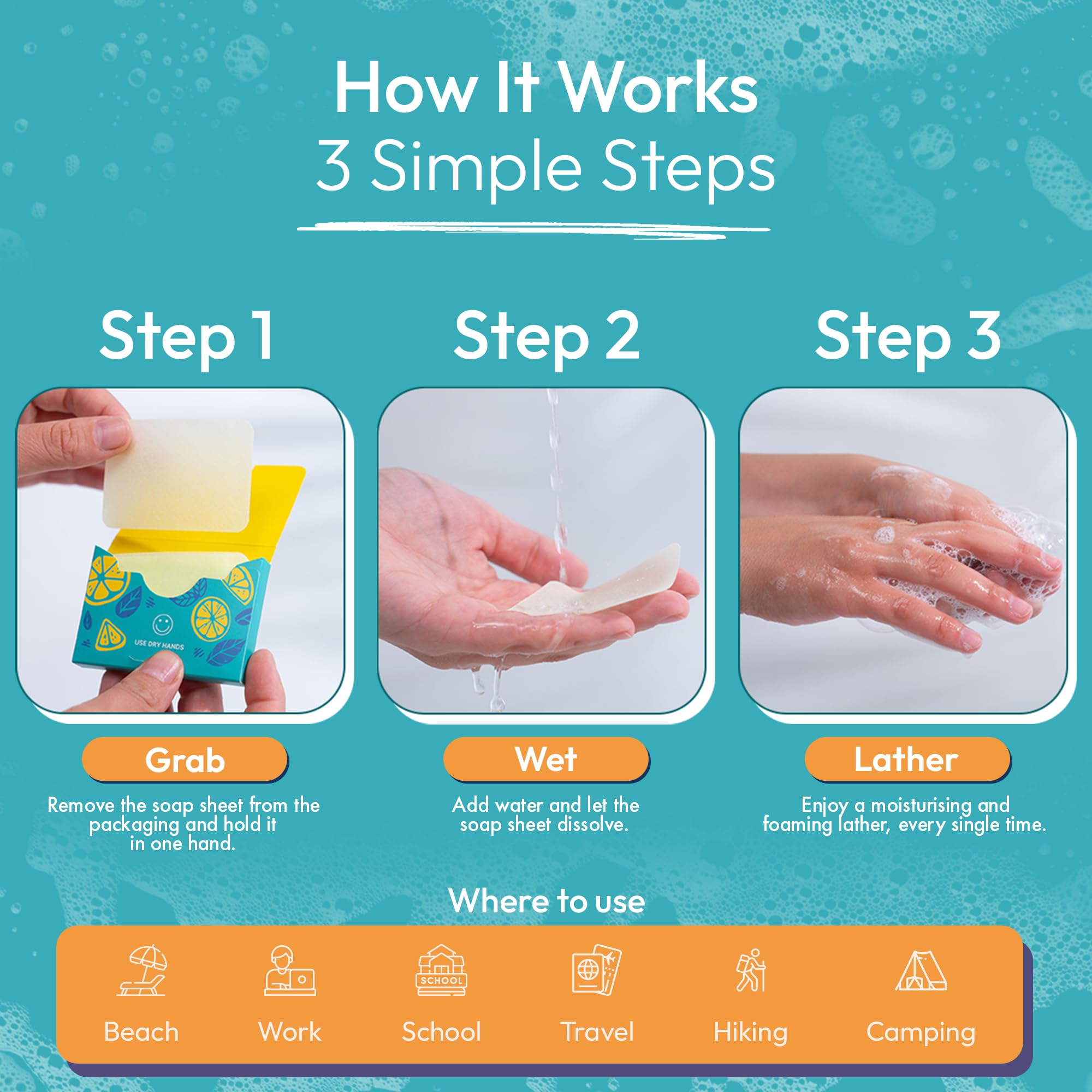 Fomin - Antibacterial Paper Soap Sheets For Hand Washing - (200 Sheets) Orange Portable Travel Soap Sheets, Dissolvable Camping
