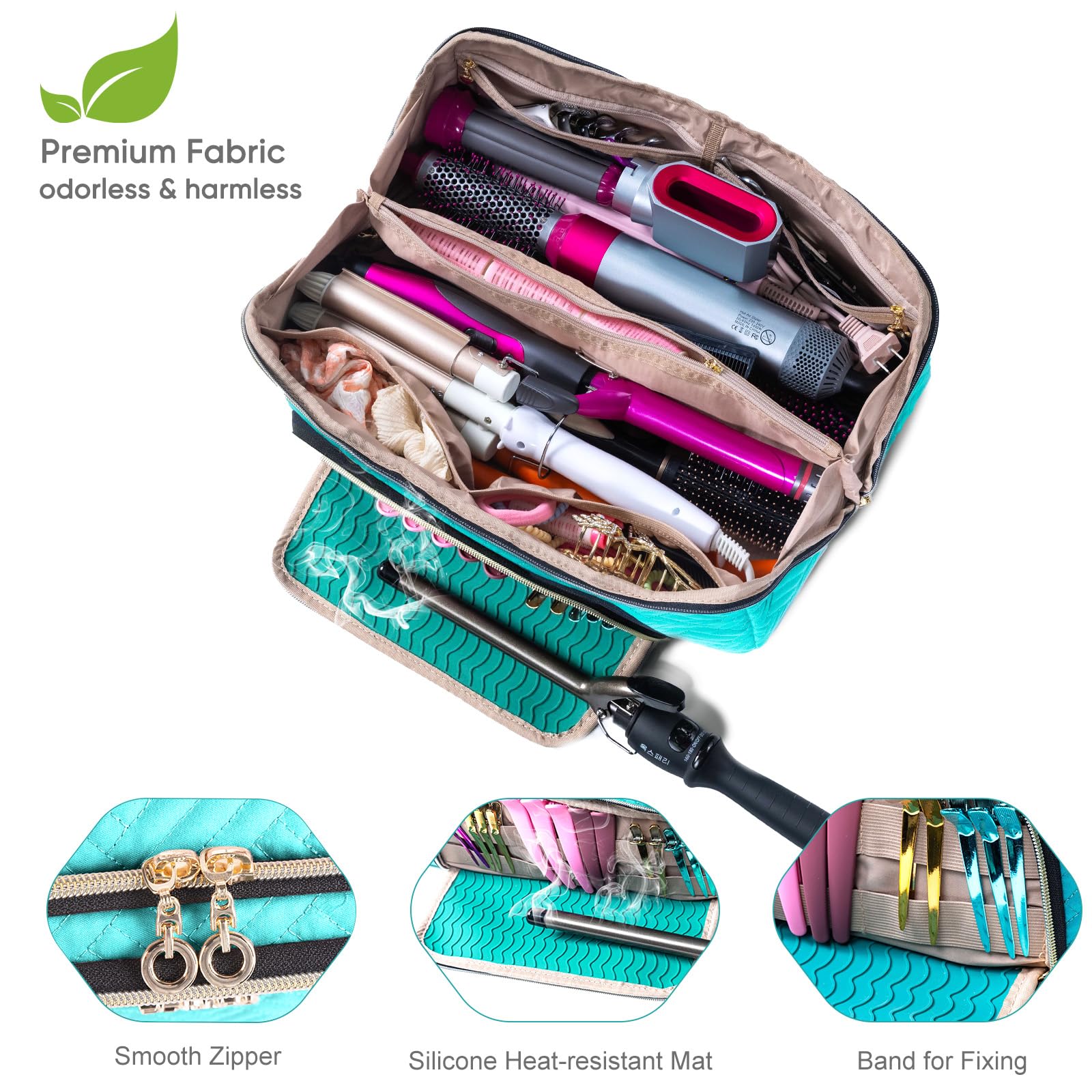 Elcupa Large Hair Tools Travel Bag With Iron Mat - 2In1 Hair Tools Organizer For Hair Dryer Brush, Flat Irons, Straighteners, Cu