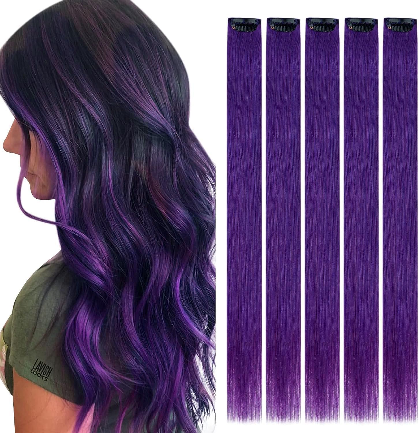 RUNATURE Clip in Hair Extensions Real Human Hair 18 Inch Clip in Hair Extensions Purple Human Hair Clip in Extensions Purple Hai