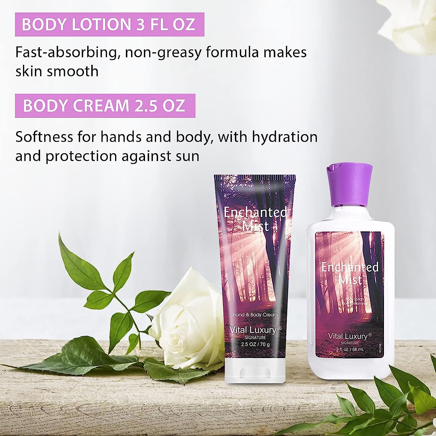 Vital Luxury Enchanted Mist Scent Bath & Body Kit, 3 Fl Oz, Ideal Skincare Gift Home Spa Set, Includes Body Lotion, Shower Gel,