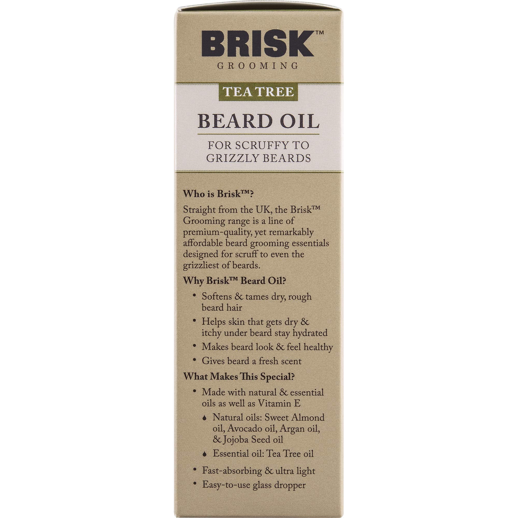 Brisk Grooming Tea Tree Beard Oil, Fast-Absorbing Blend Of Natural & Essential Oils Softens & Tames For A Beard That Looks & Fee