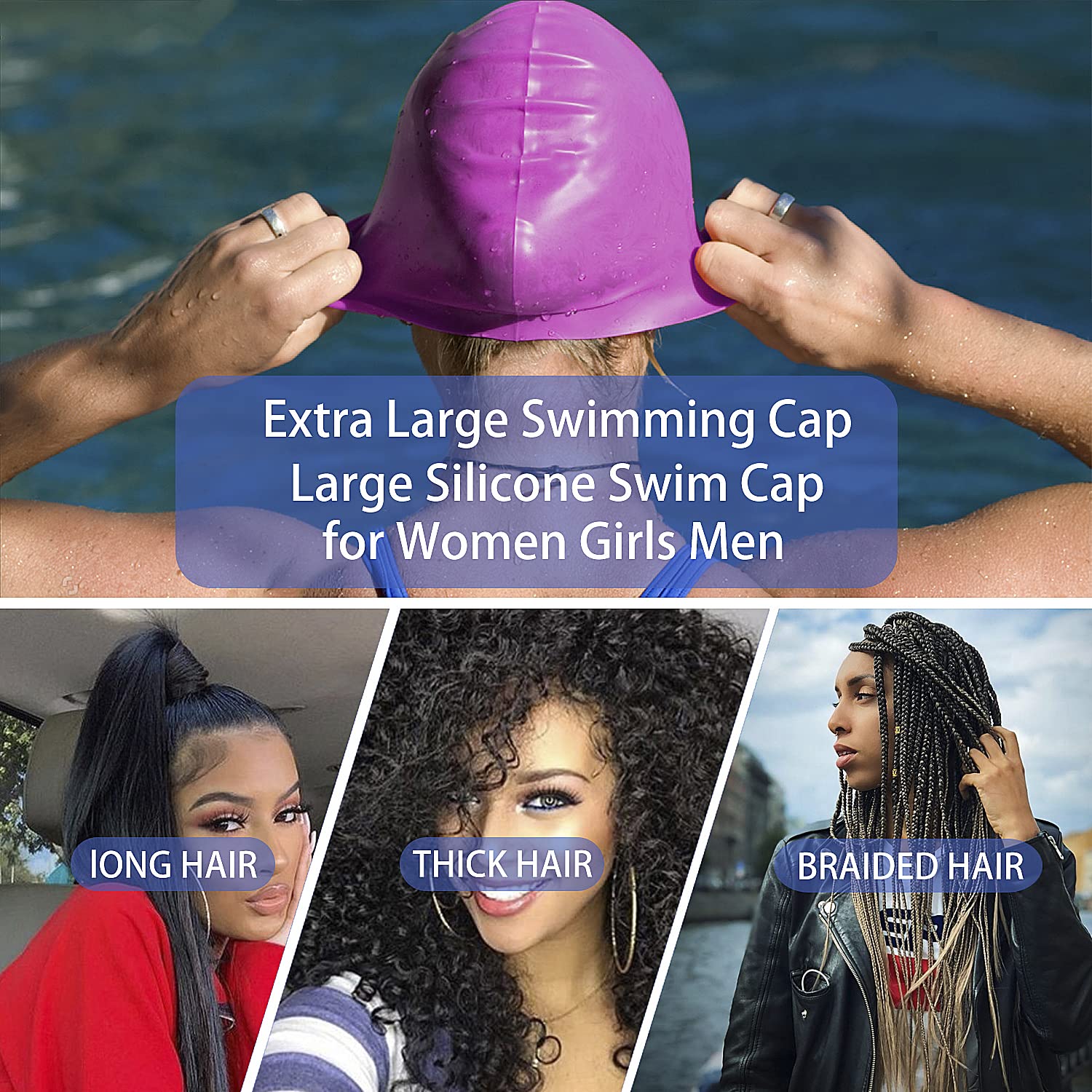 Extra Large Swim Cap for Braids and Dreadlocks Women Men Silicone Swimming Cap for Long Thick Curly Weaves Afro Hair Extensions
