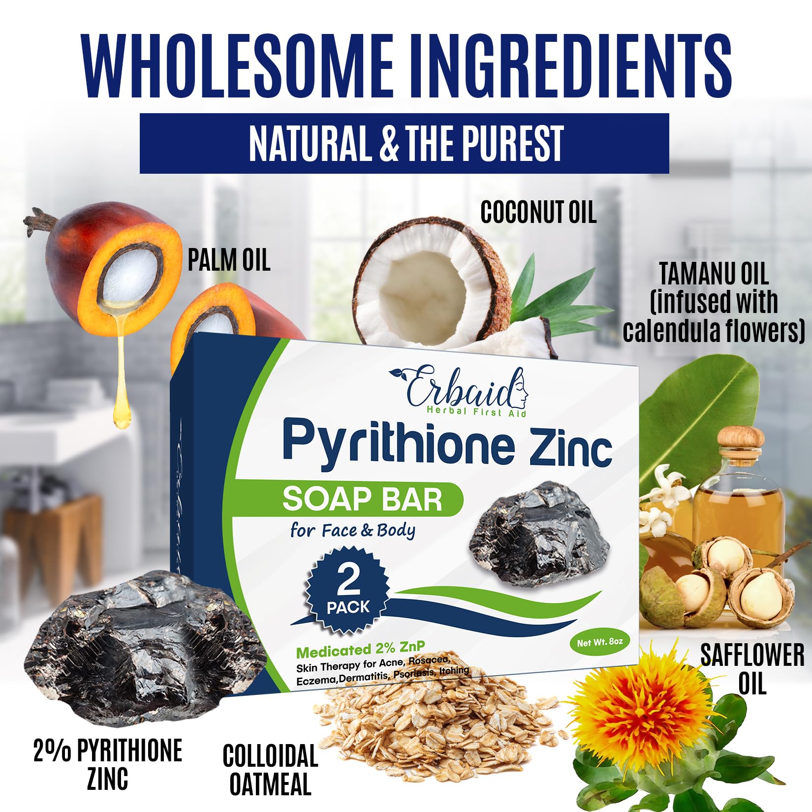 Pyrithione Zinc Soap Bar For Face & Body, 4Oz | Medicated 2% Znp Bar Soap Skin Therapy Cleanser For Acne, Rosacea, Eczema, Derma