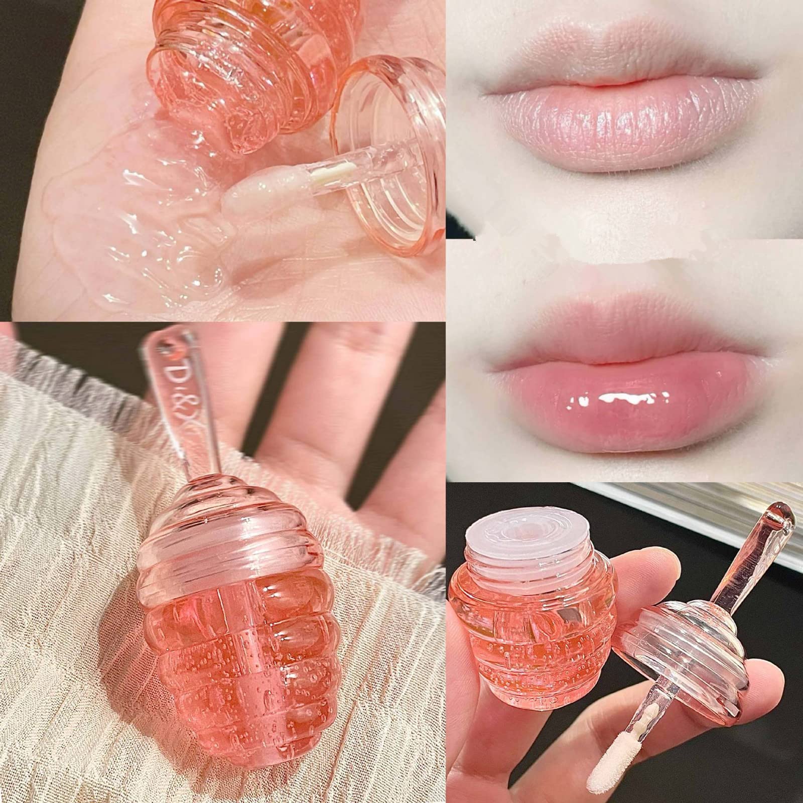 2Pcs Small Honey Pot Lip Oil,Peach And Honey Flavor,Moisturizing Honey Lip Mask Lip Balm,Day And Night Repair Lip Sleeping Masks