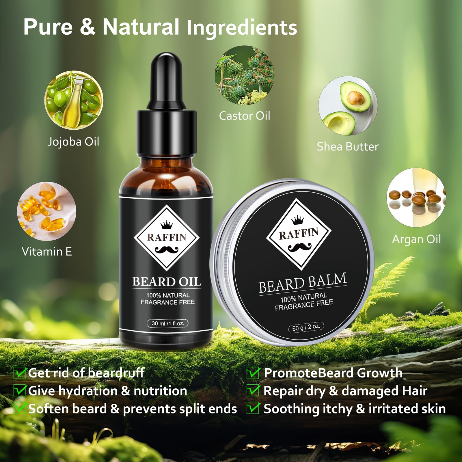 Raffin Beard Kit For Men, Birthday For Men'S Care W/Oil,Balm, Brush, Comb - Christmas Stocking Stuffers For Men, Presents For Hi