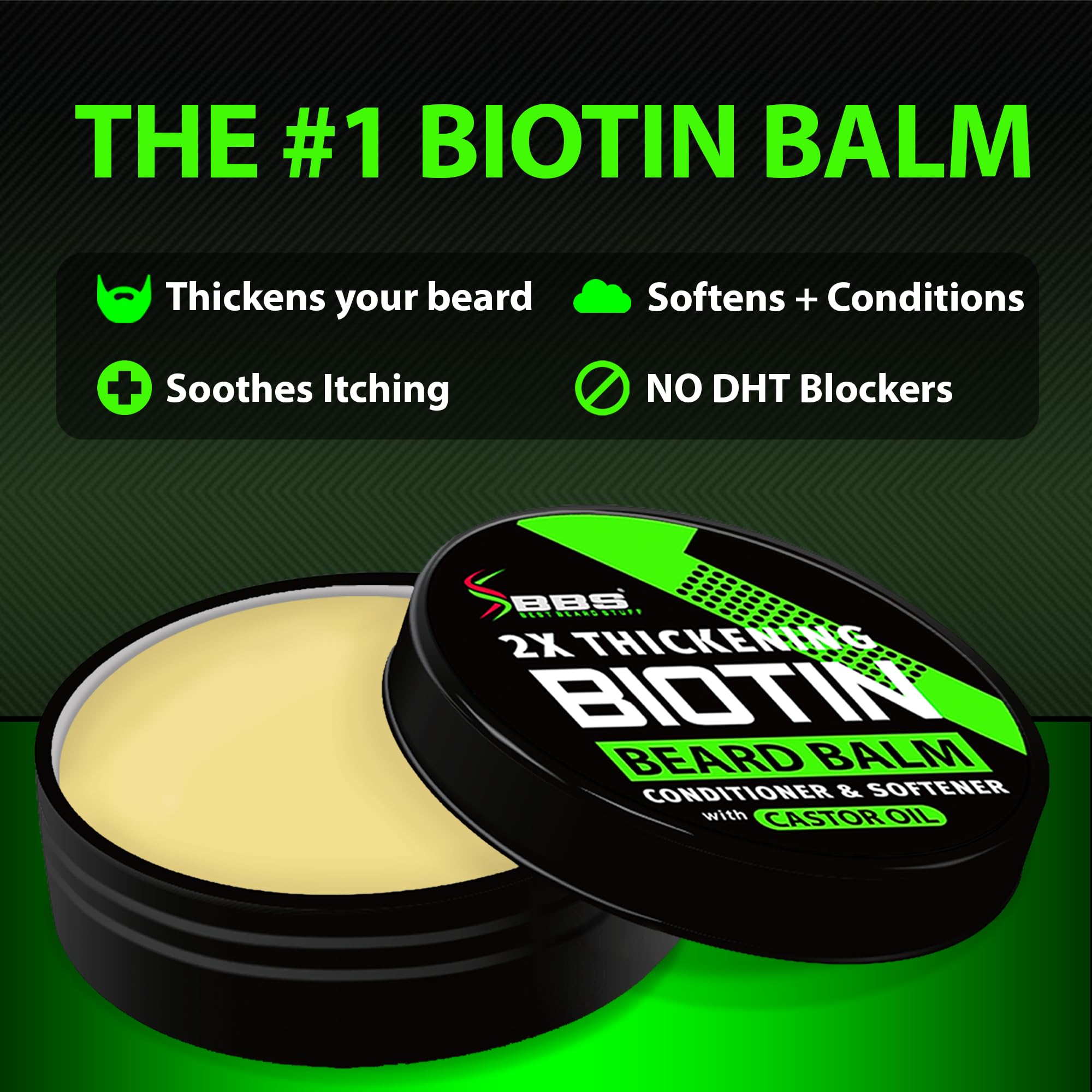 2X Thickening Biotin Beard Balm For Men & Mustache Wax For Beard Growth  Organic Beard Conditioner For Men & Beard Softener For