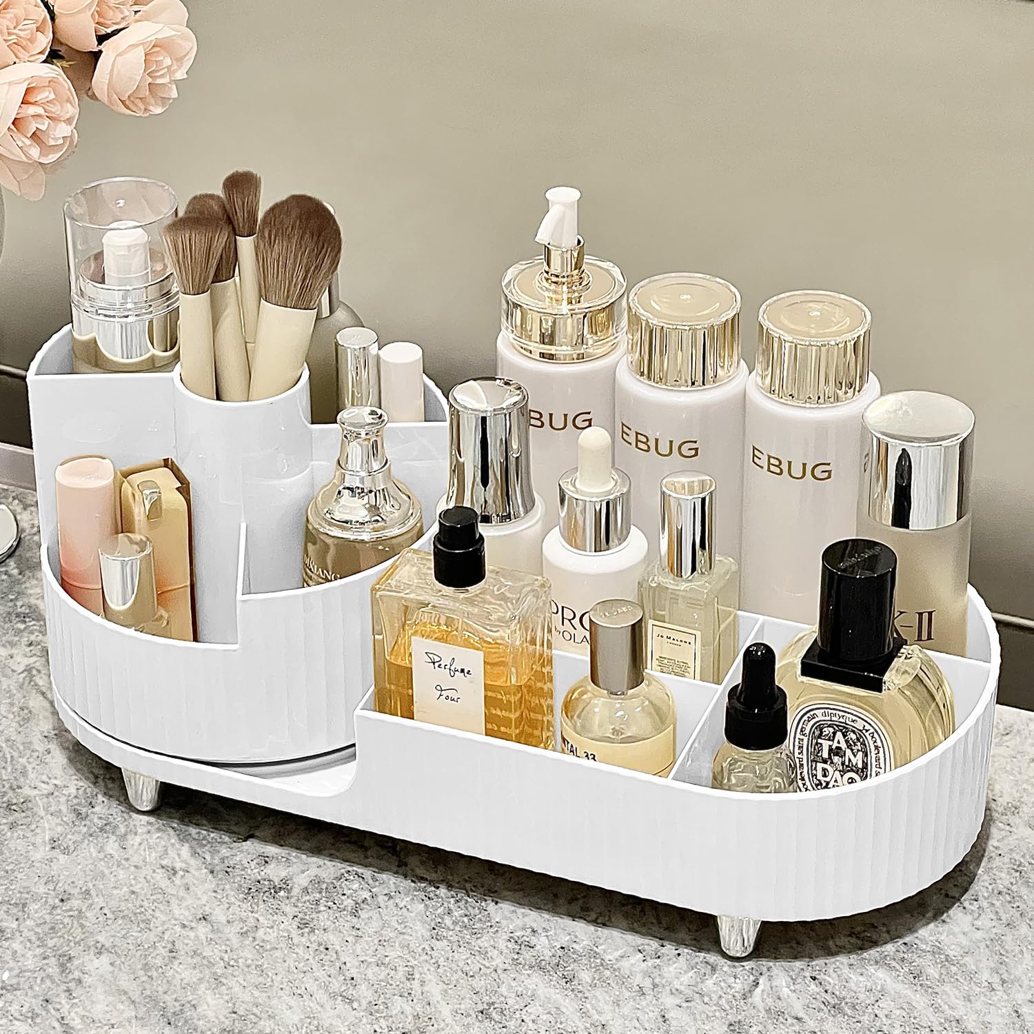 Makeup Organizer Countertop Rotating Makeup Organizer For Vanity Large Capacity Cosmetic Display Case With Makeup Brush Holder C