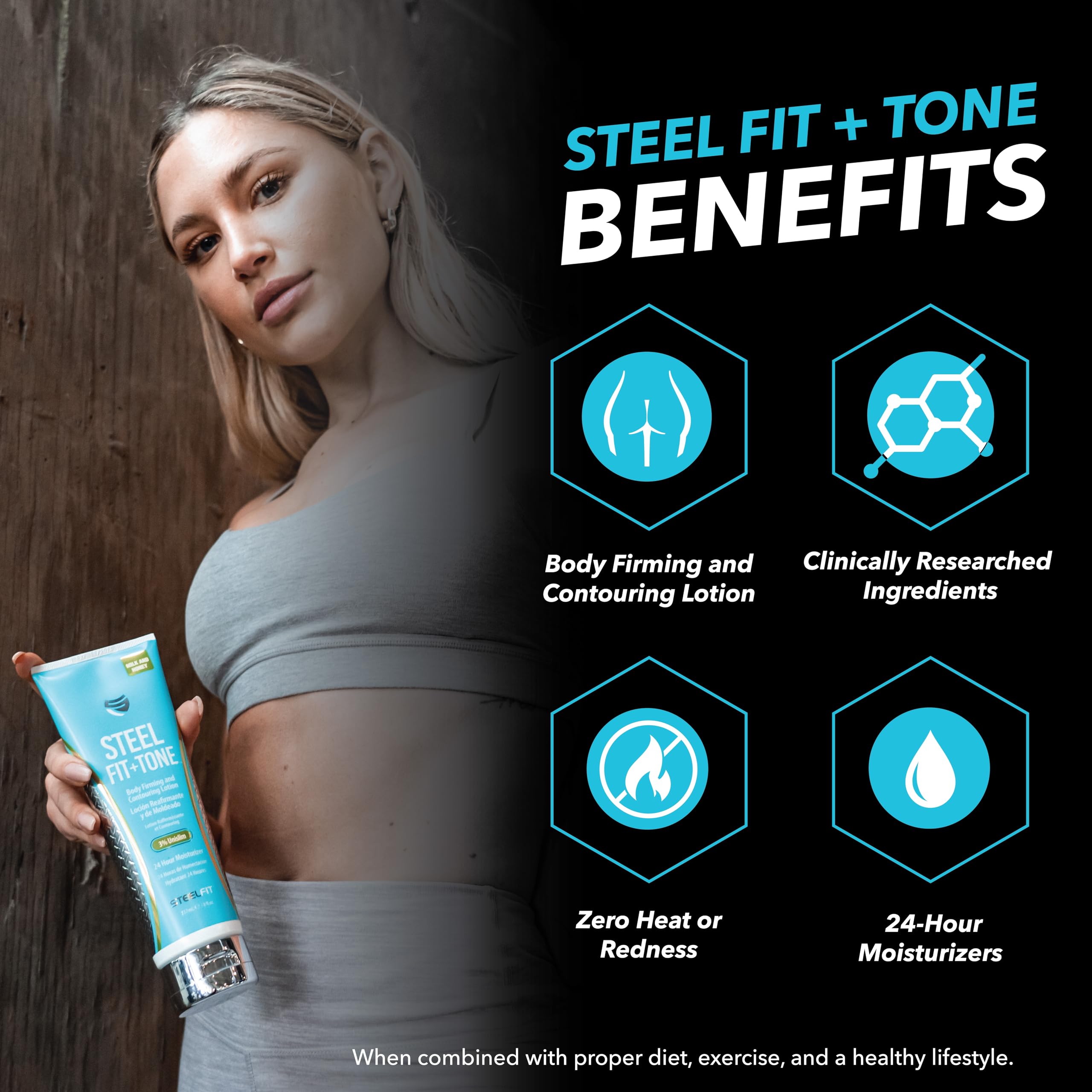 Steelfit Steel Fit + Tone - Contouring & Firming Body Lotion - 8 Fl Oz - Pink Pomelo - Zero Heat - Yerba Mate, Collagen & Coffea